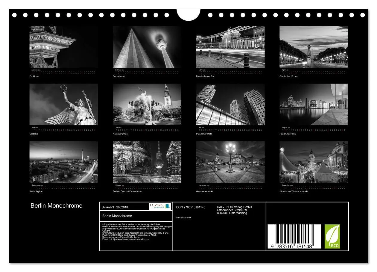 Bild: 9783516181548 | Berlin Monochrome (Wandkalender 2026 DIN A4 quer), CALVENDO...