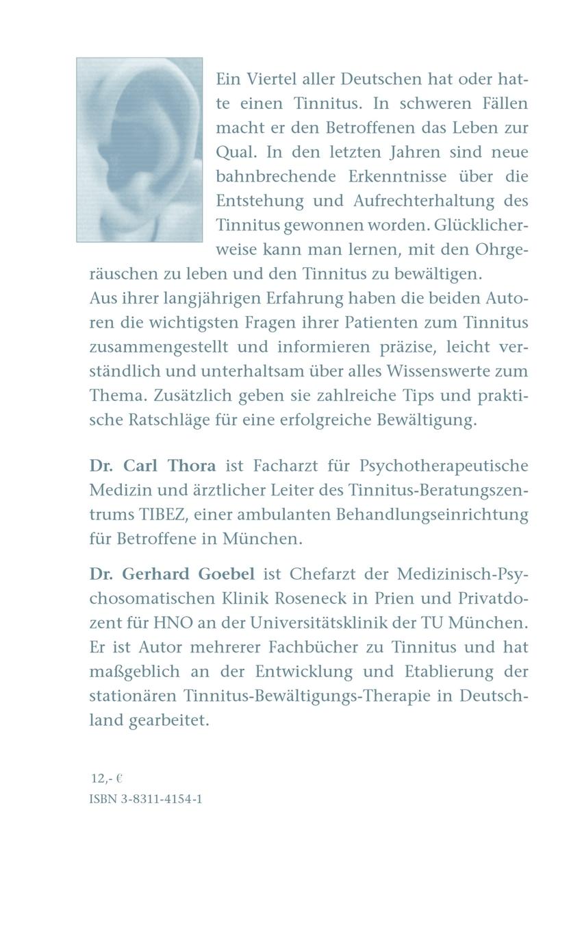 Rückseite: 9783831141548 | 100 Fragen zum Tinnitus | C. Thora (u. a.) | Taschenbuch | 116 S.