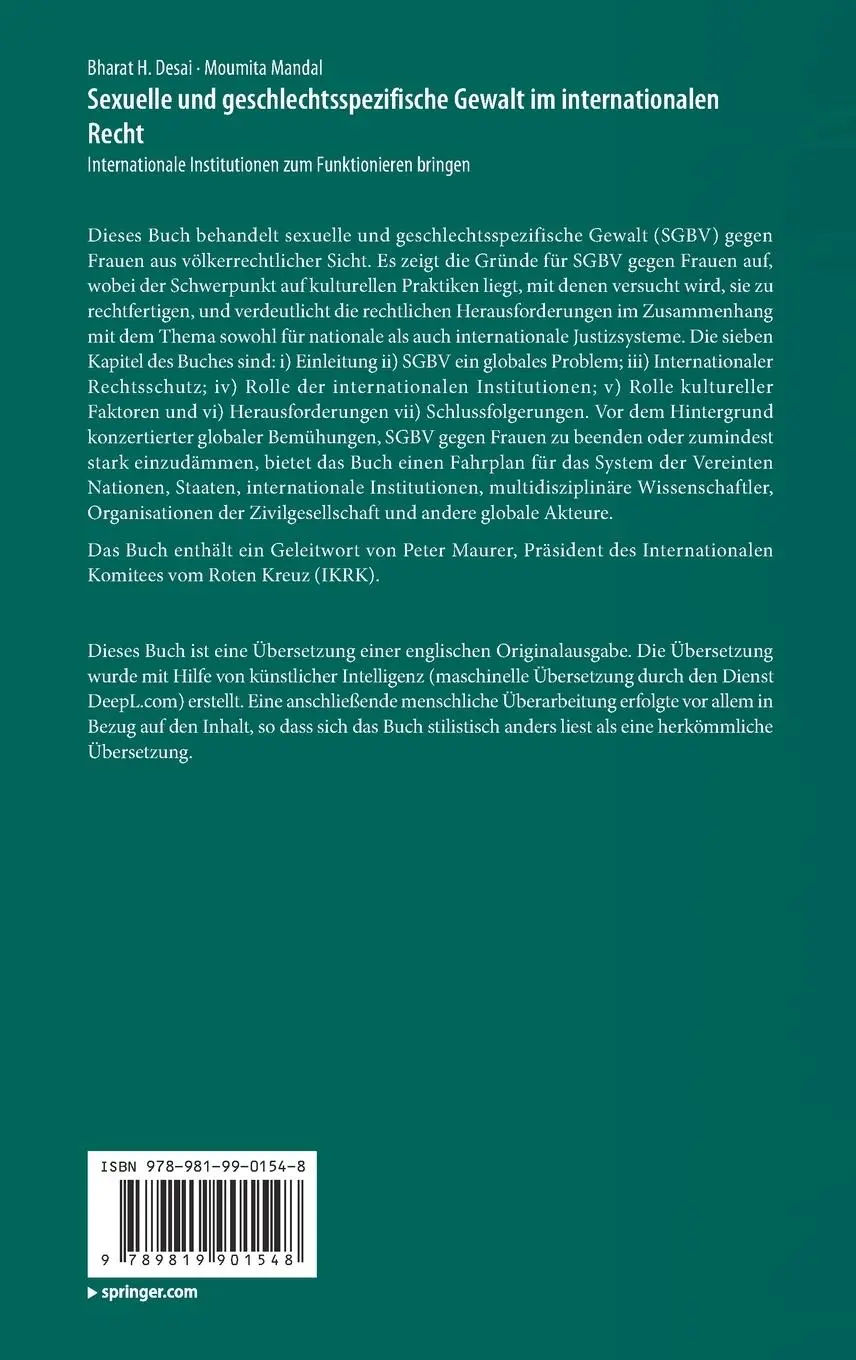 Rückseite: 9789819901548 | Sexuelle und geschlechtsspezifische Gewalt im internationalen Recht