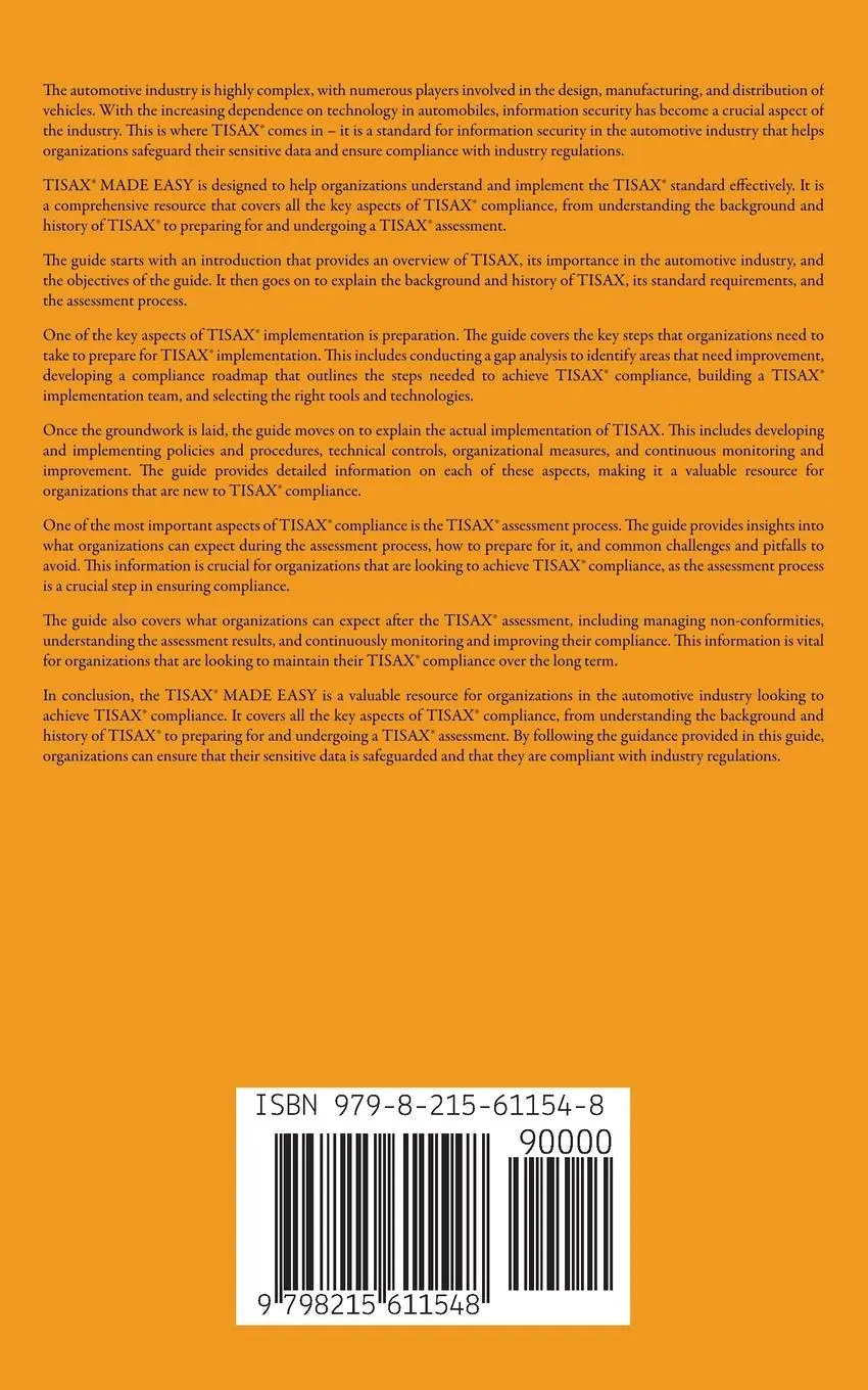 Rückseite: 9798215611548 | TISAX Made Easy | Michael Kirsch | Taschenbuch | Englisch | 2023