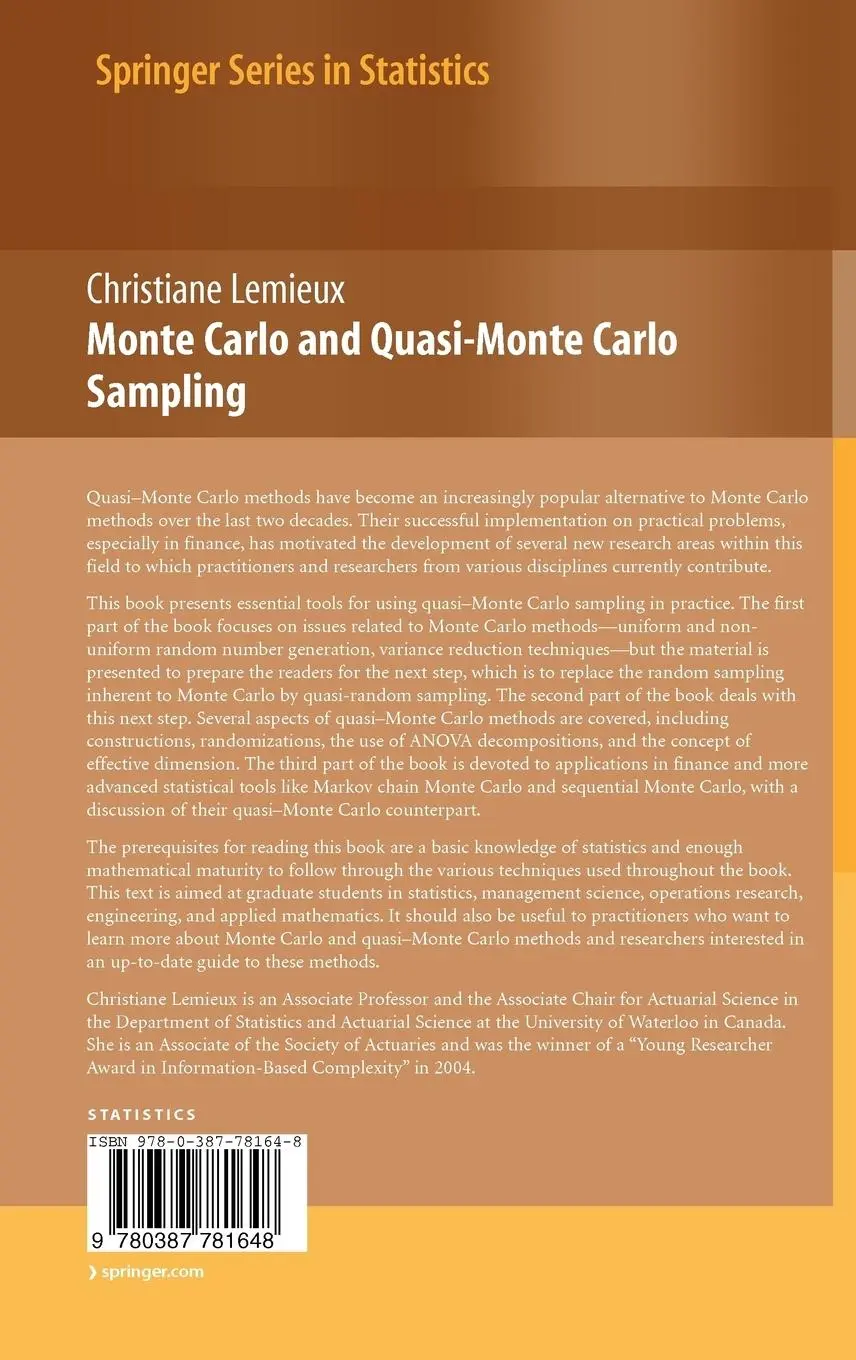 Rückseite: 9780387781648 | Monte Carlo and Quasi-Monte Carlo Sampling | Christiane Lemieux | Buch