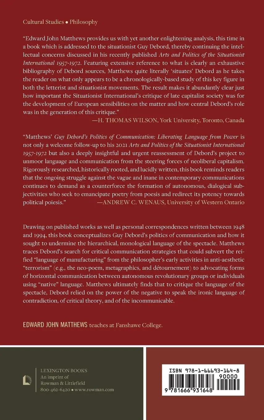 Rückseite: 9781666931648 | Guy Debord's Politics of Communication | Edward John Matthews | Buch