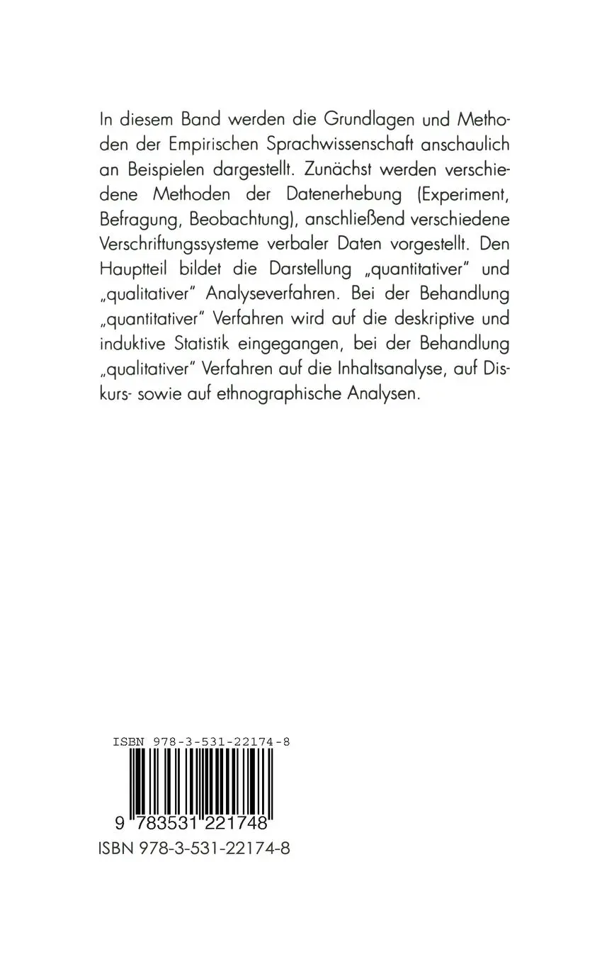 Rückseite: 9783531221748 | Empirische Sprachwissenschaft | Peter Schlobinski | Taschenbuch | 1995