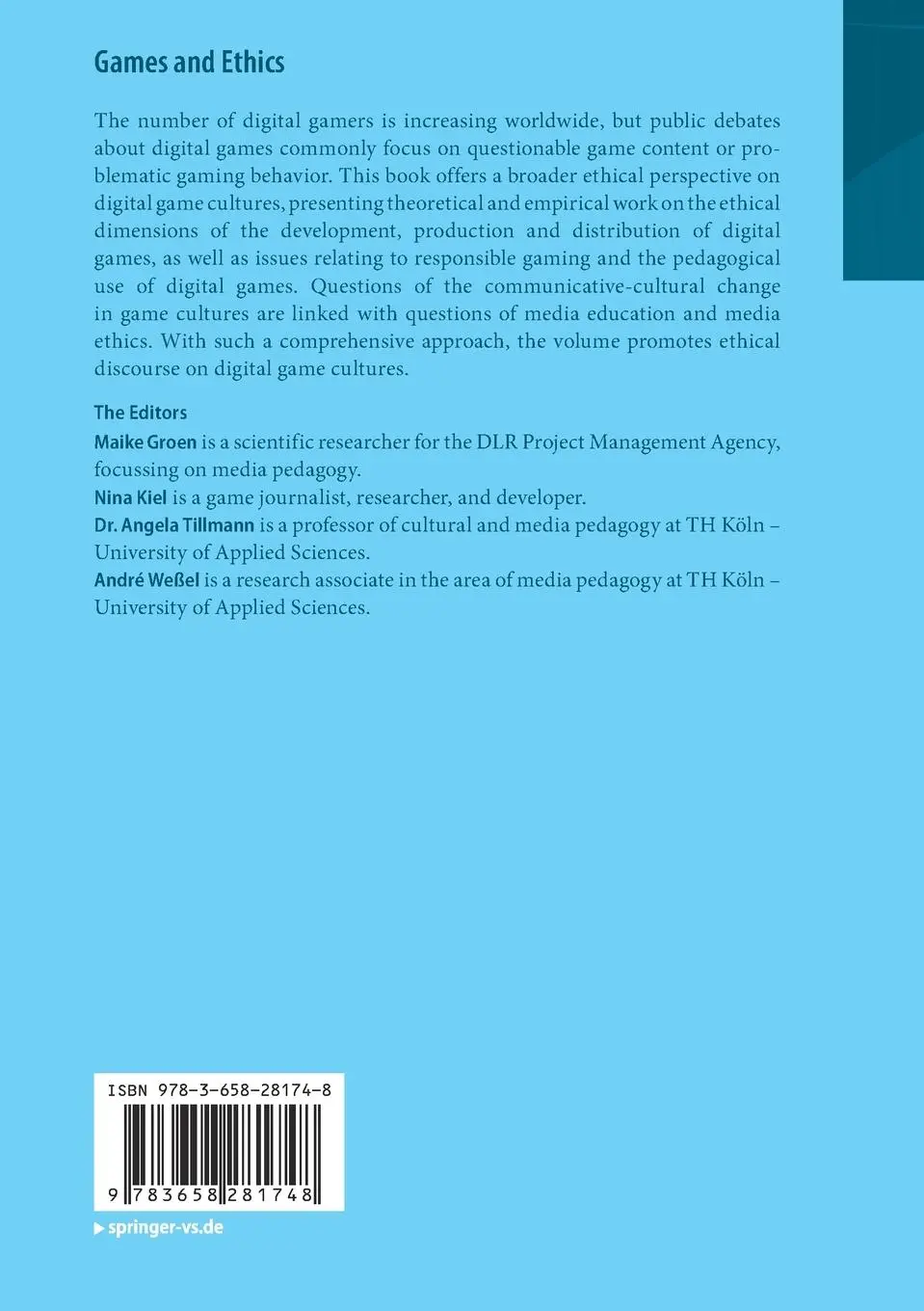 Rückseite: 9783658281748 | Games and Ethics | Maike Groen (u. a.) | Taschenbuch | viii | Englisch