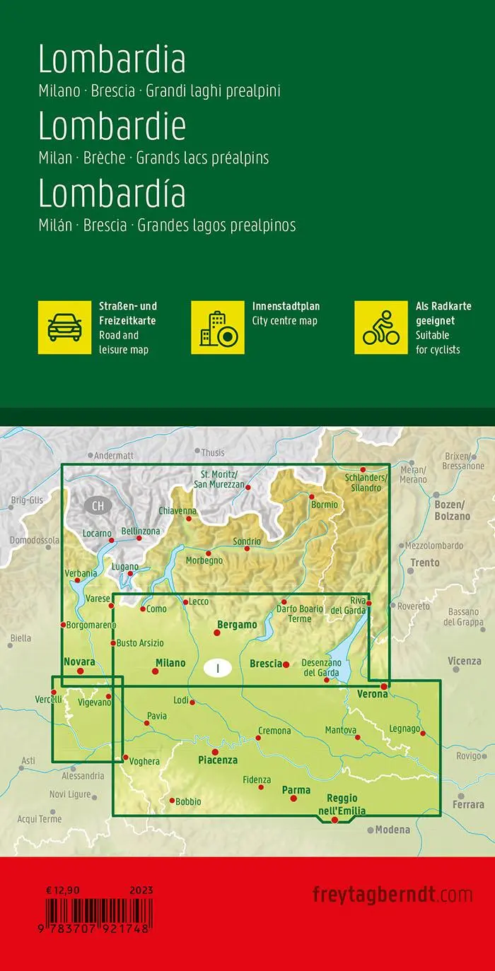 Rückseite: 9783707921748 | Lombardei, Straßen- und Freizeitkarte 1:150.000, freytag &amp; berndt