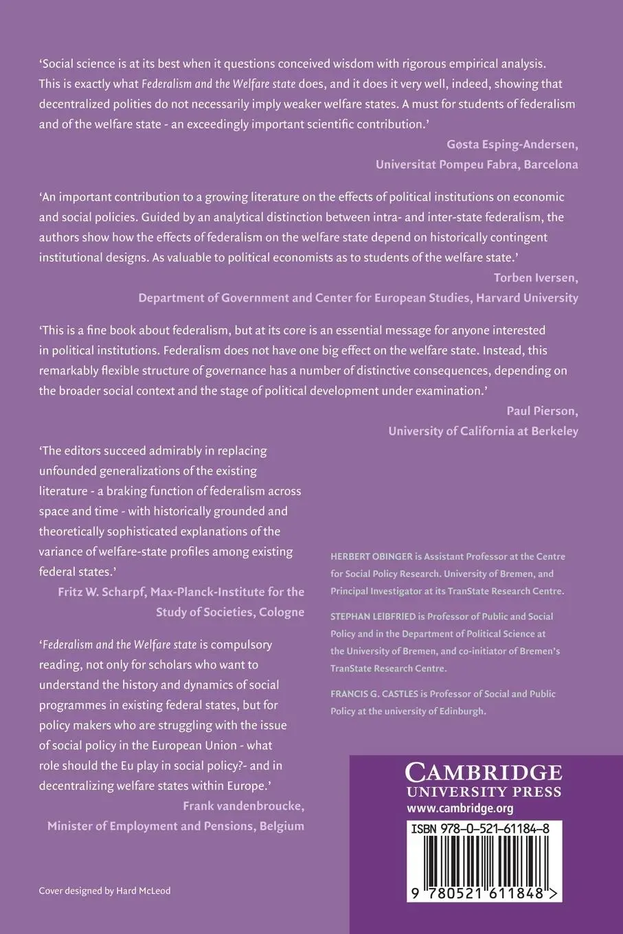 Rückseite: 9780521611848 | Federalism and the Welfare State | New World and European Experiences