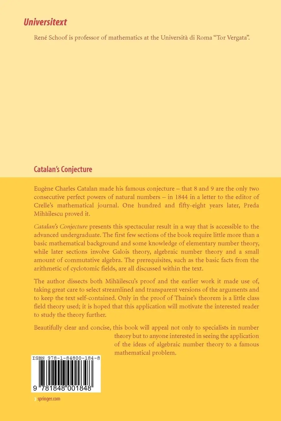 Rückseite: 9781848001848 | Catalan's Conjecture | René Schoof | Taschenbuch | Universitext | ix