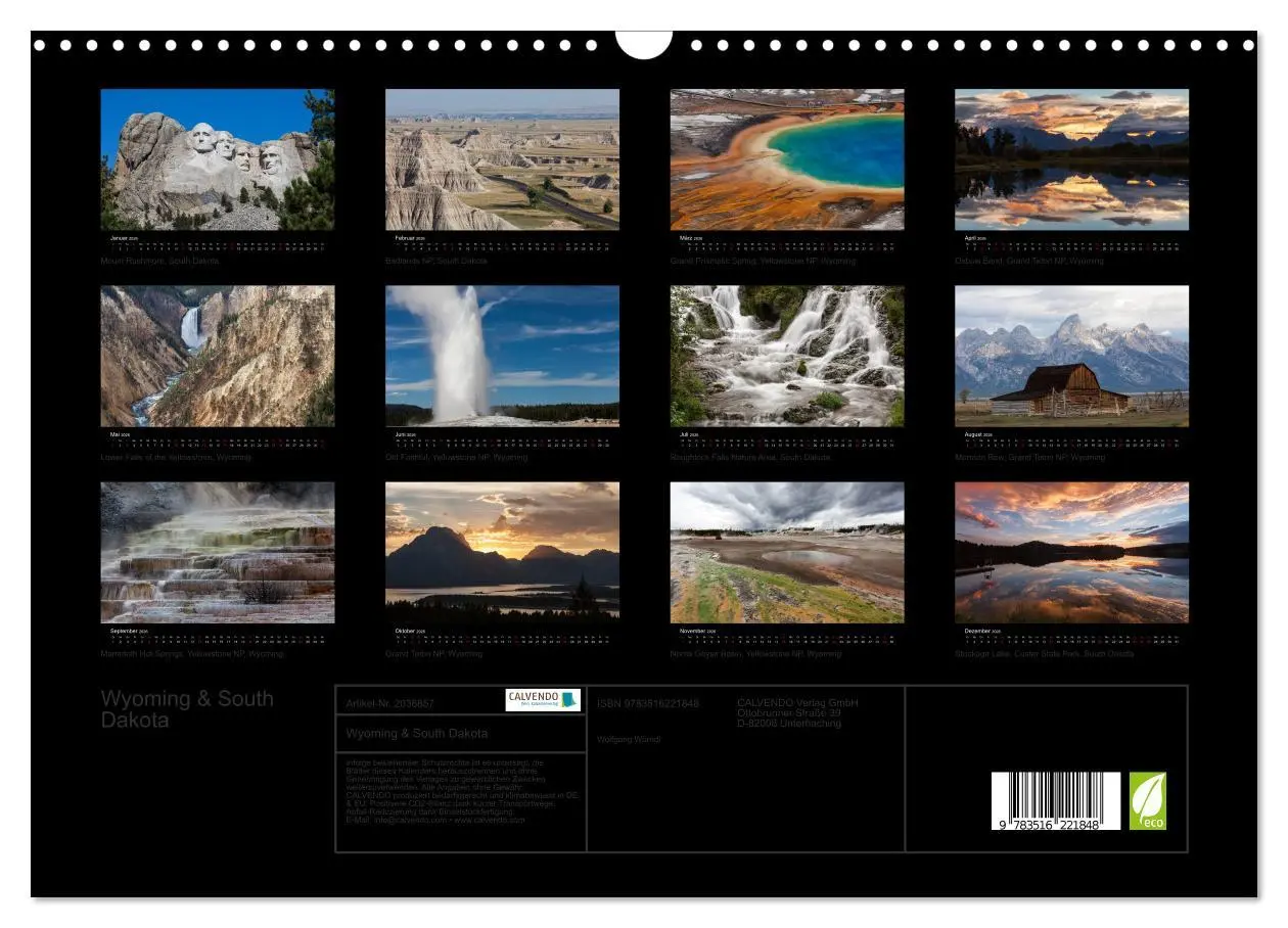 Bild: 9783516221848 | Wyoming &amp; South Dakota (Wandkalender 2026 DIN A3 quer), CALVENDO...