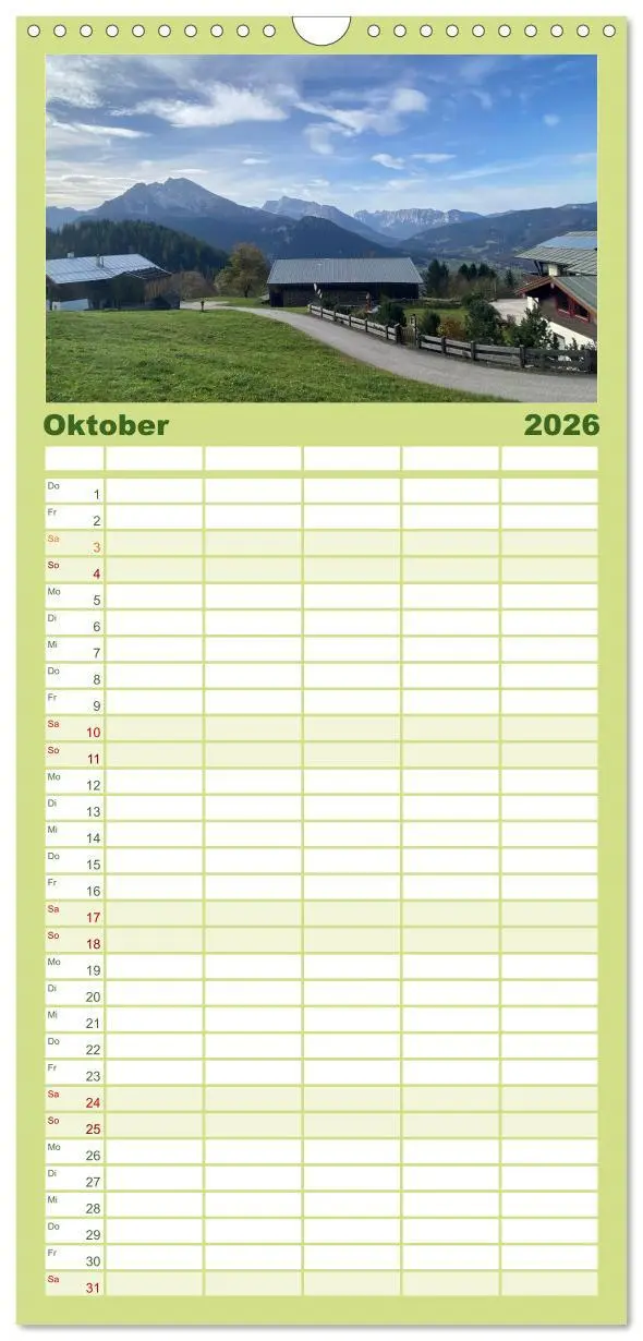 Bild: 9783516601848 | Familienplaner 2026 - Alpenauszeit - Die Berghütten unserer Alpen...
