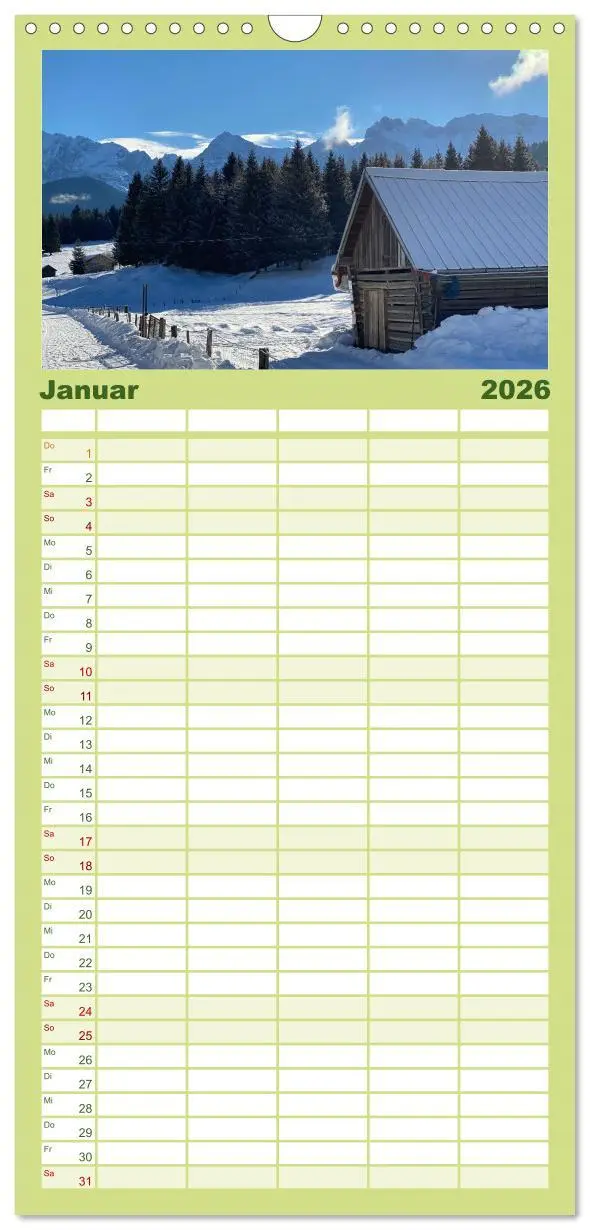 Bild: 9783516601848 | Familienplaner 2026 - Alpenauszeit - Die Berghütten unserer Alpen...