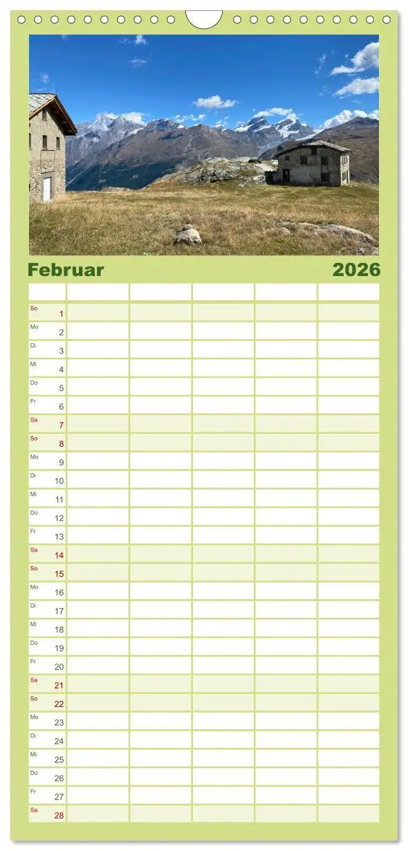 Bild: 9783516601848 | Familienplaner 2026 - Alpenauszeit - Die Berghütten unserer Alpen...