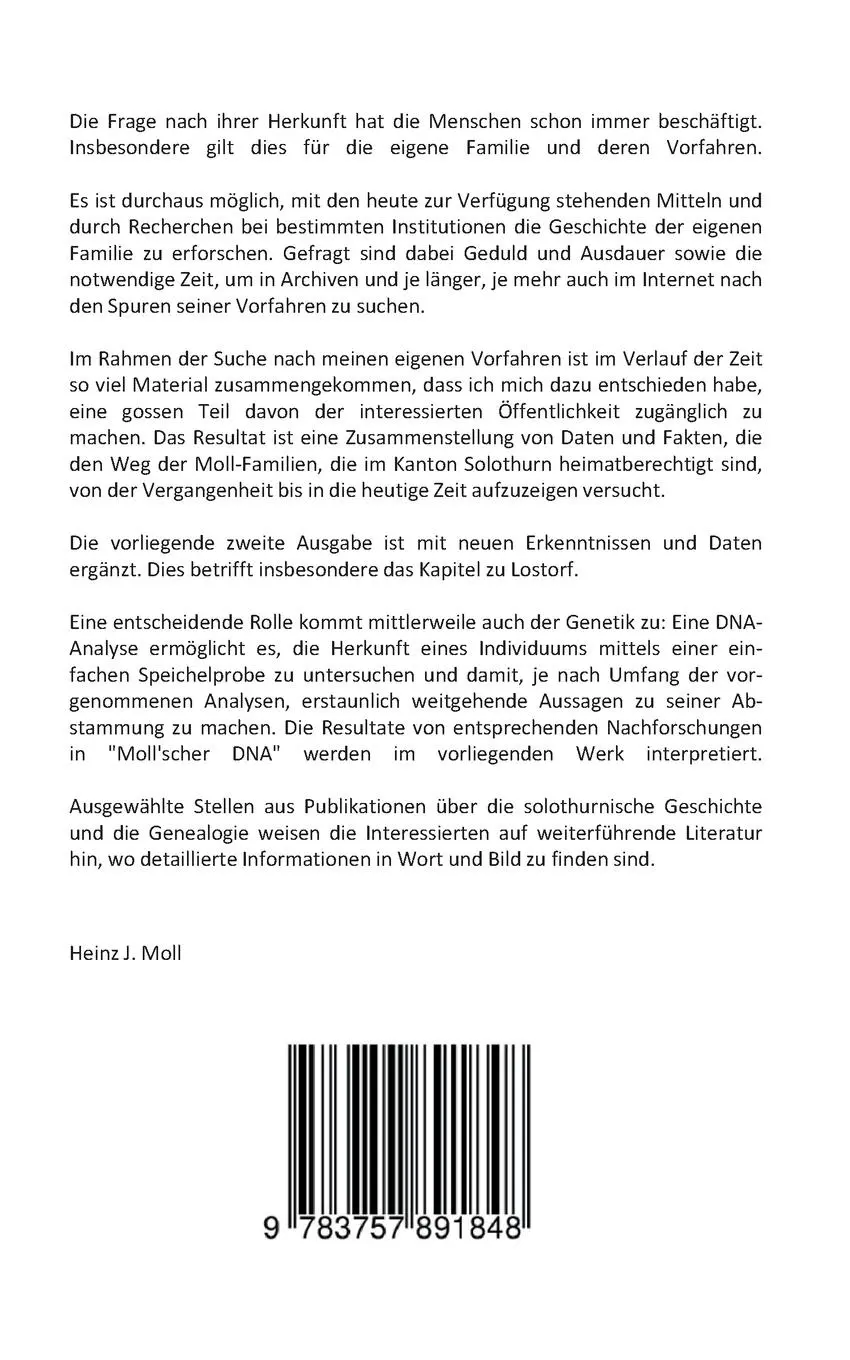 Rückseite: 9783757891848 | Herkunft und Geschichte der Moll-Familien im Kanton Solothurn | Moll