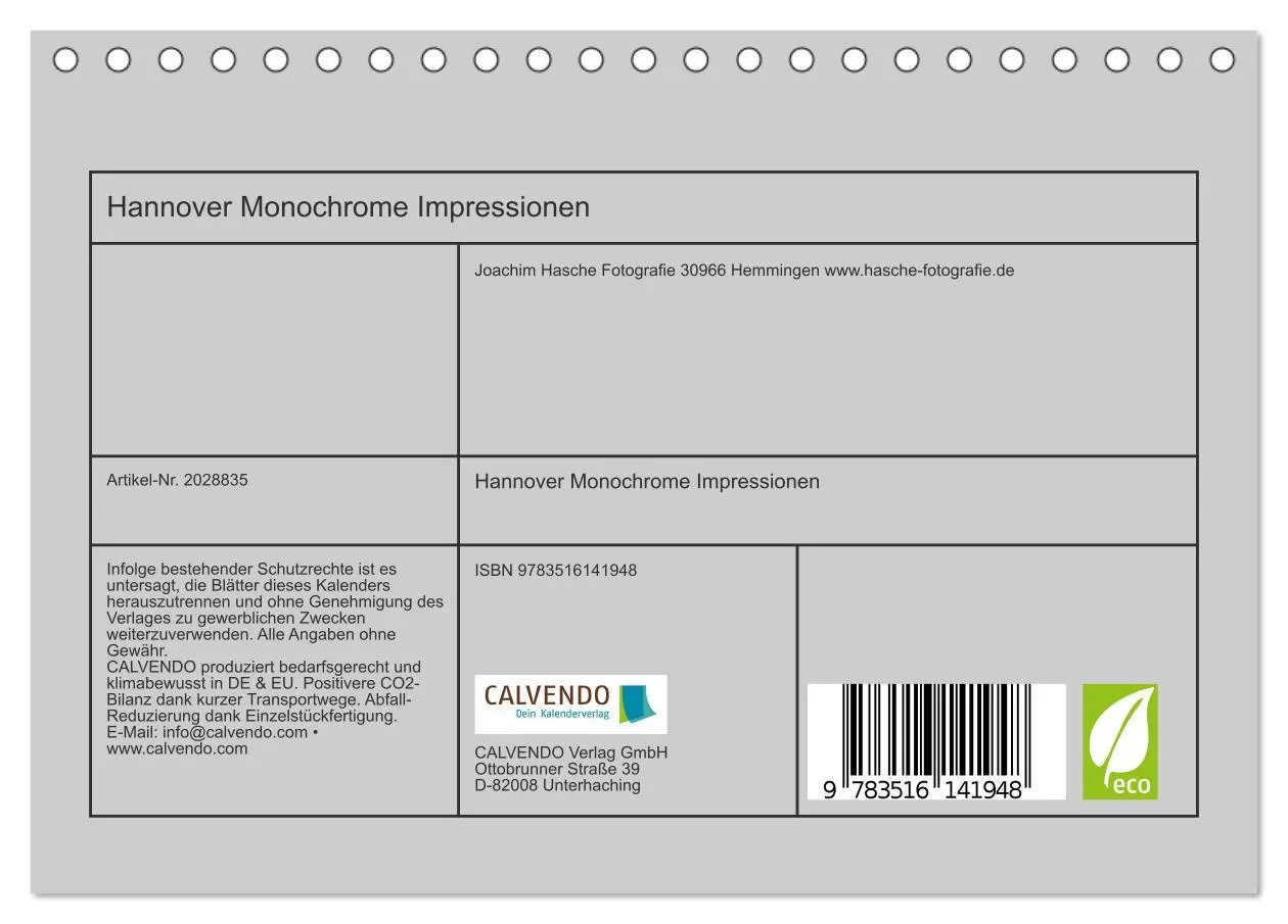 Bild: 9783516141948 | Hannover Monochrome Impressionen (Tischkalender 2026 DIN A5 quer),...