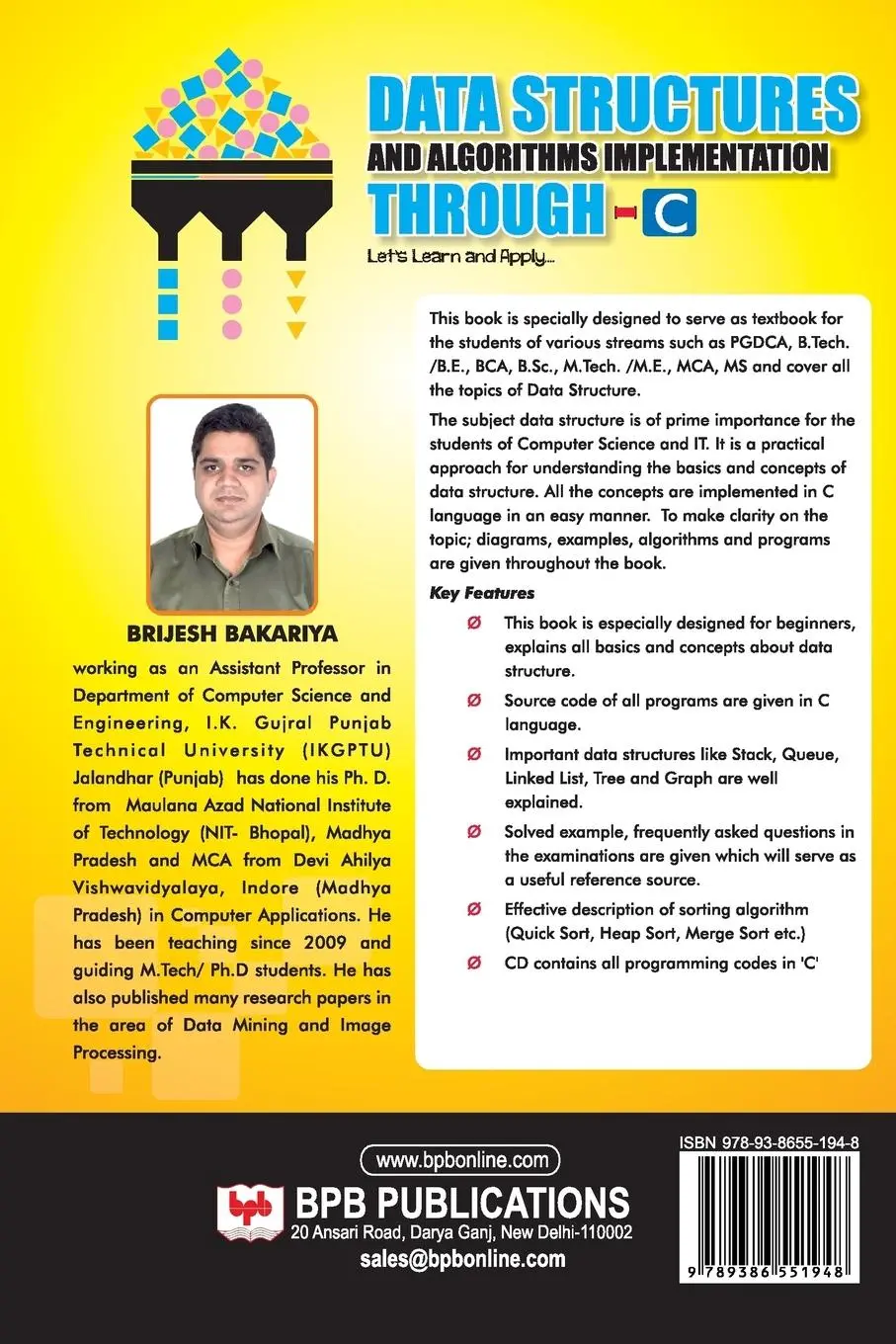 Rückseite: 9789386551948 | DATA STRUCTURE AND ALGORITHM THROUGH C | Brijesh Bakariya (u. a.)