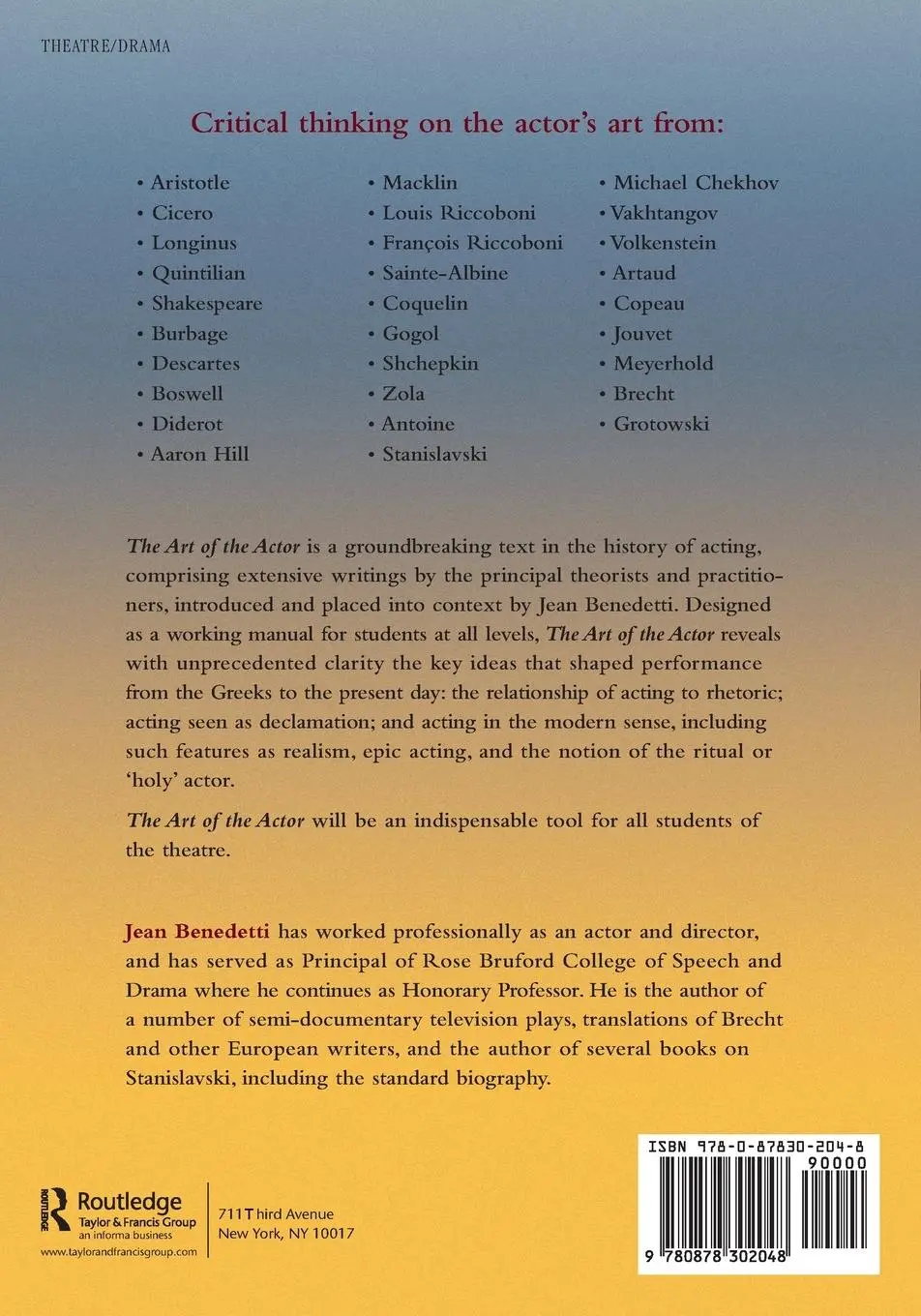Rückseite: 9780878302048 | The Art of the Actor | Jean Benedetti | Taschenbuch | Englisch | 2007