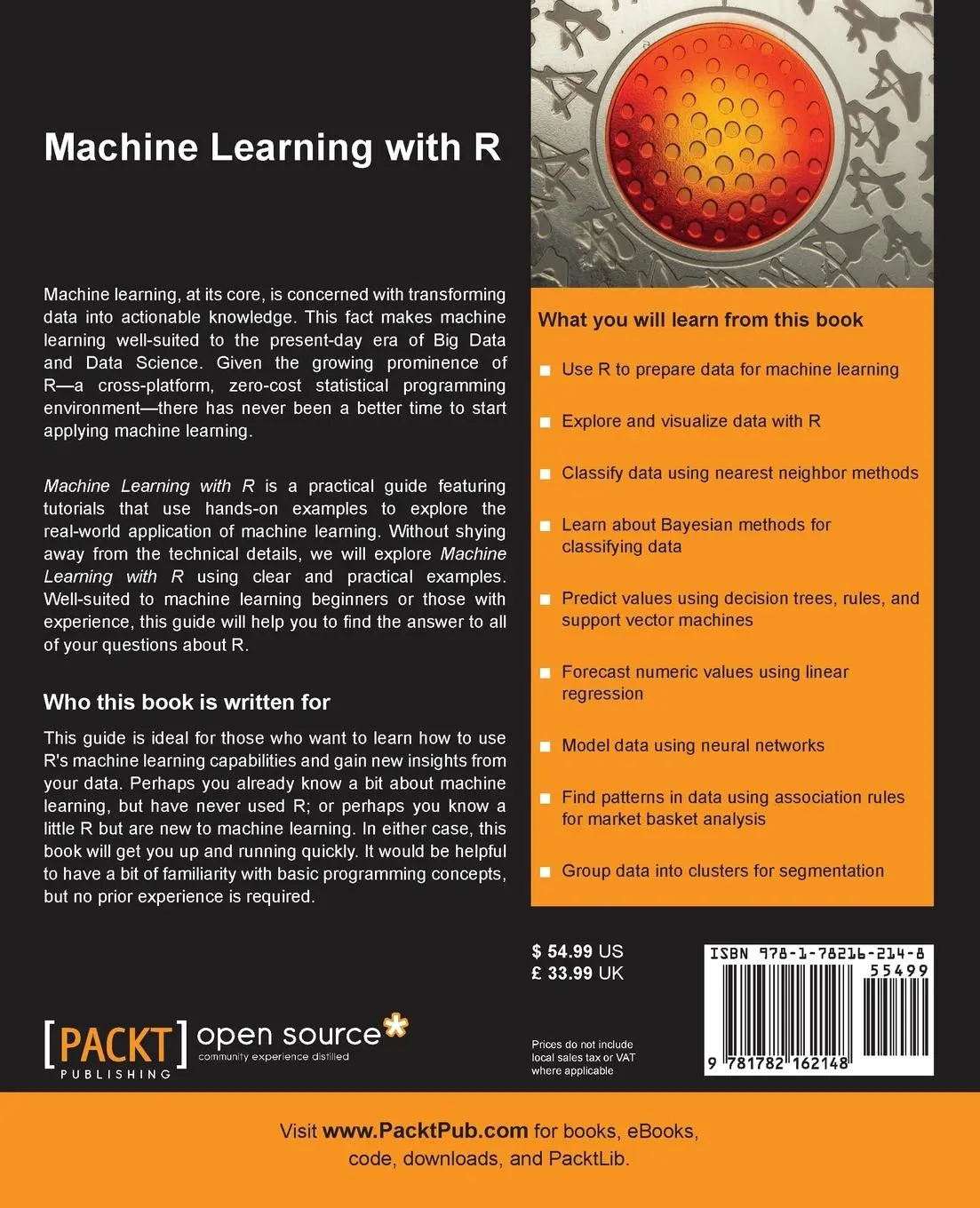 Rückseite: 9781782162148 | Machine Learning with R | Brett Lantz | Taschenbuch | Englisch | 2013