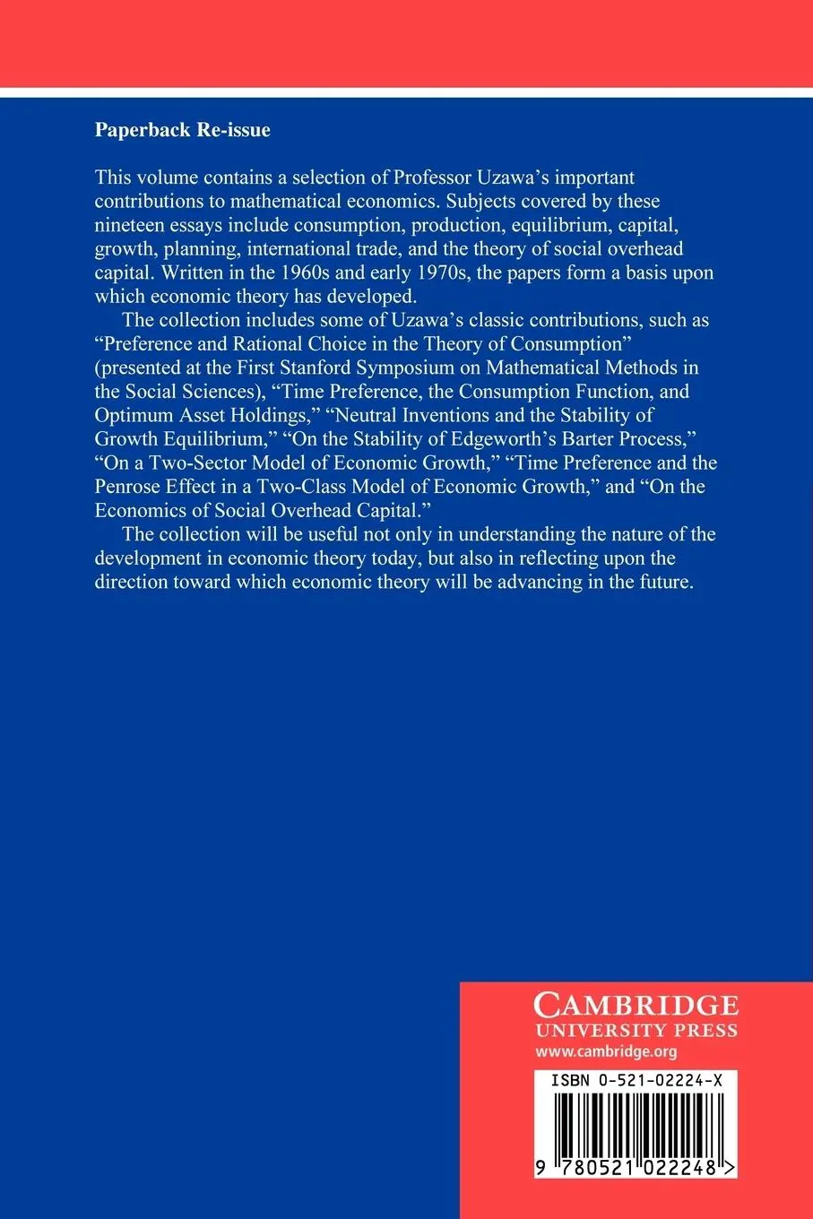 Rückseite: 9780521022248 | Preference, Production and Capital | Selected Papers of Hirofumi Uzawa