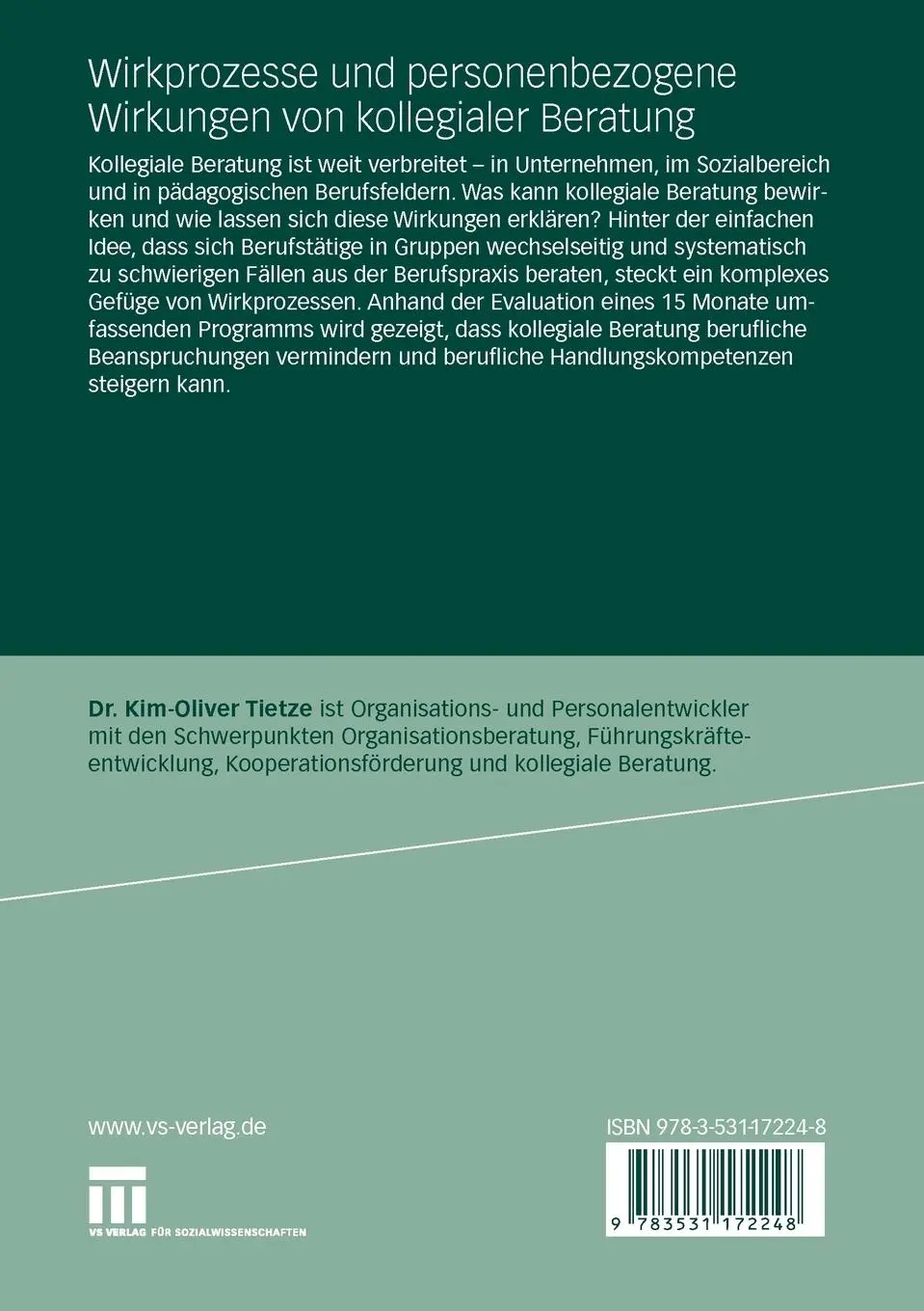 Rückseite: 9783531172248 | Wirkprozesse und personenbezogene Wirkungen von kollegialer Beratung
