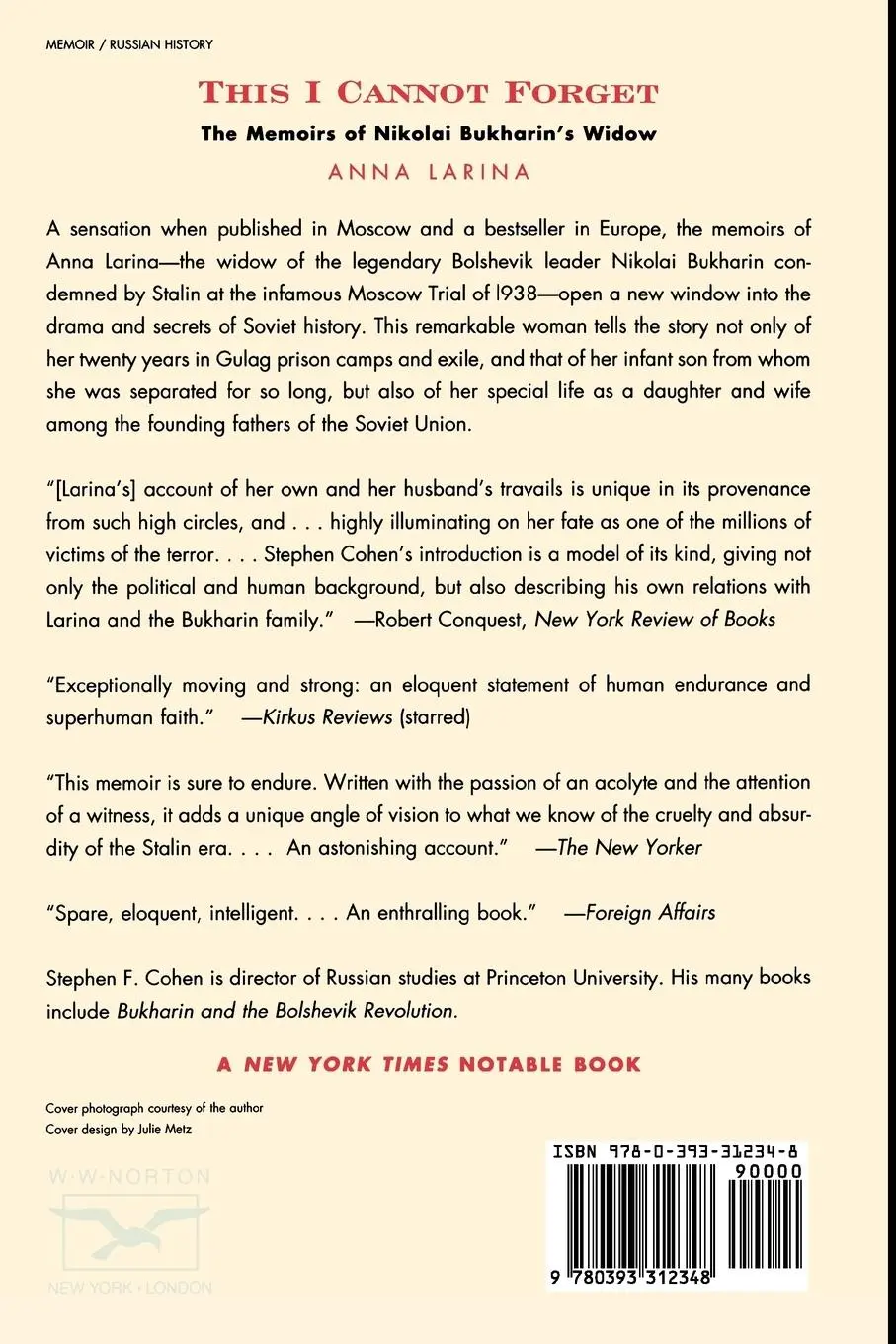 Rückseite: 9780393312348 | This I Cannot Forget | The Memoirs of Nikolai Bukharin's Widow | Buch