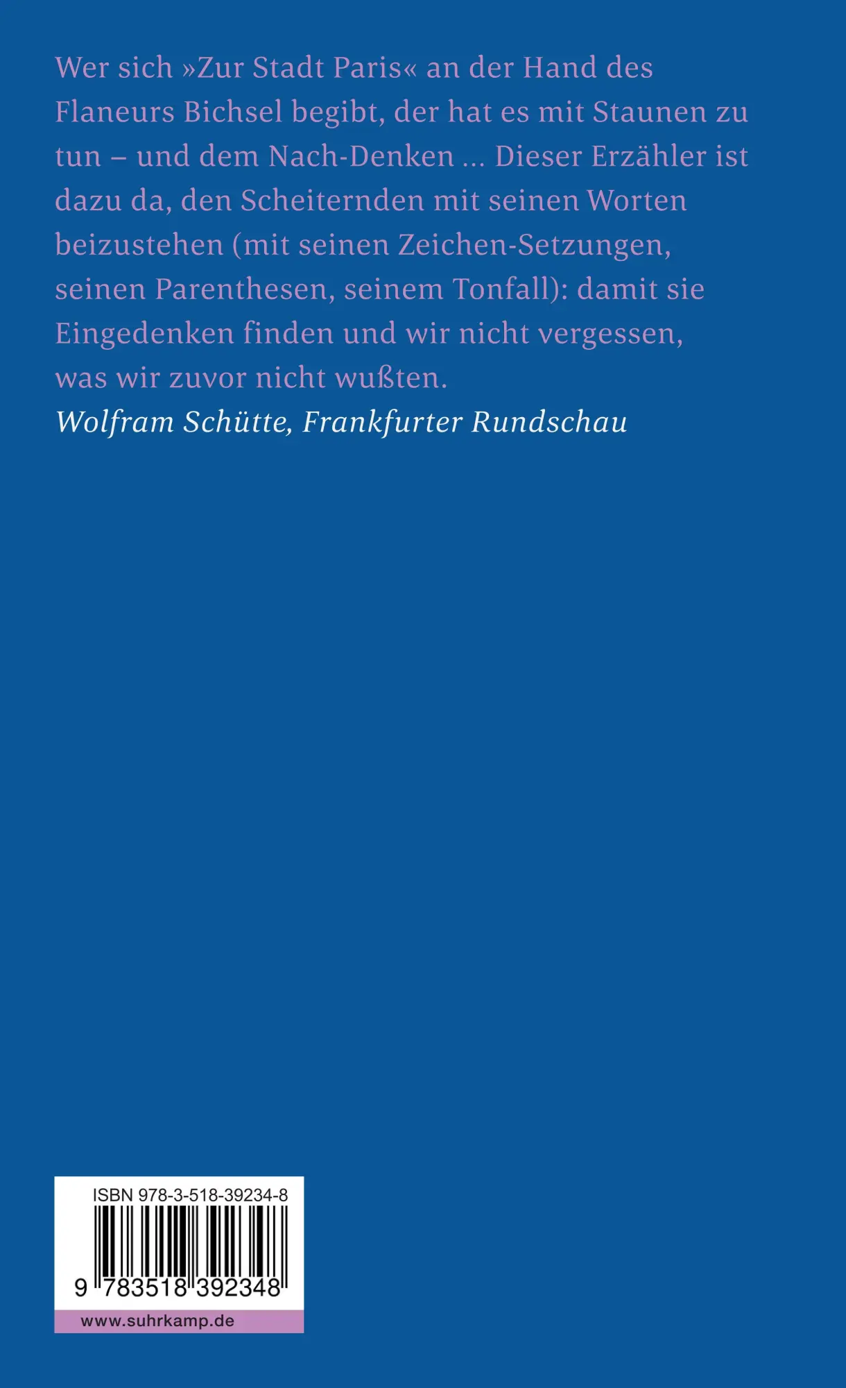 Rückseite: 9783518392348 | Zur Stadt Paris | Geschichten | Peter Bichsel | Taschenbuch | 115 S.