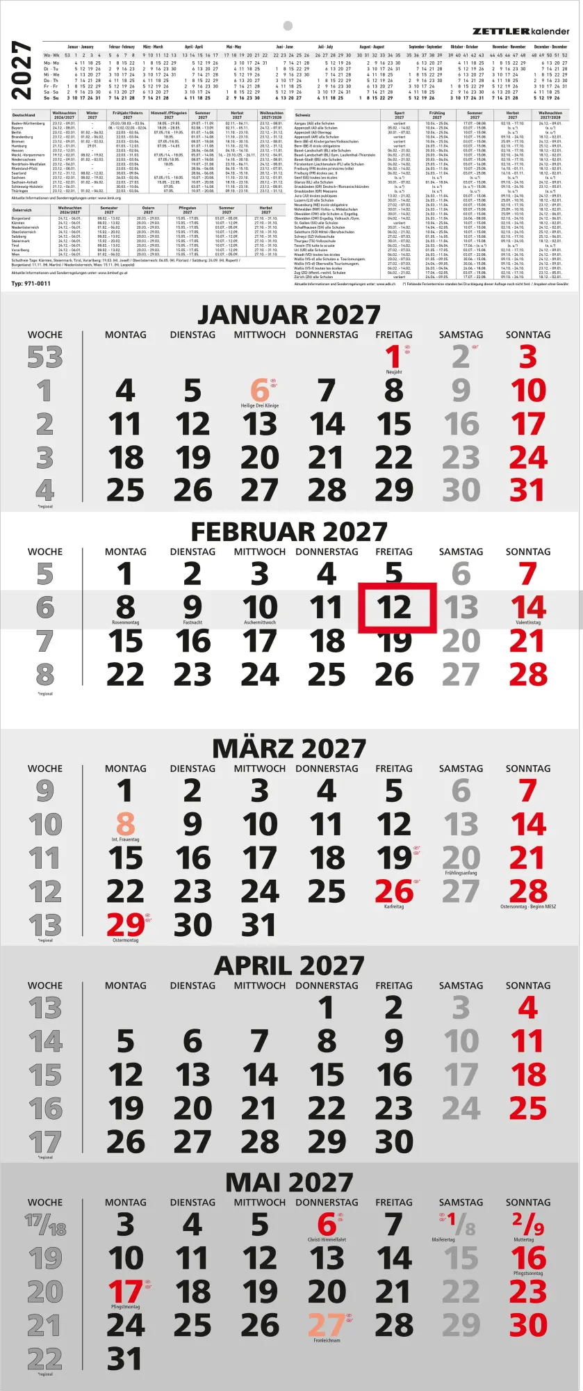 Cover: 4069095012448 | 5-Monatskalender 2027 | Neumann Verlage GmbH &amp; Co KG | Kalender | 2027