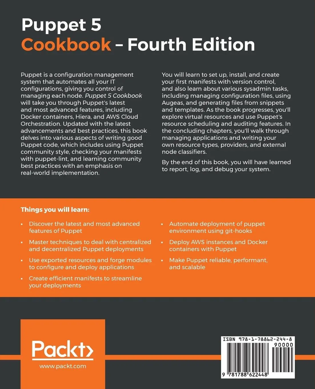 Rückseite: 9781788622448 | Puppet 5 Cookbook - Fourth Edition | Thomas Uphill | Taschenbuch