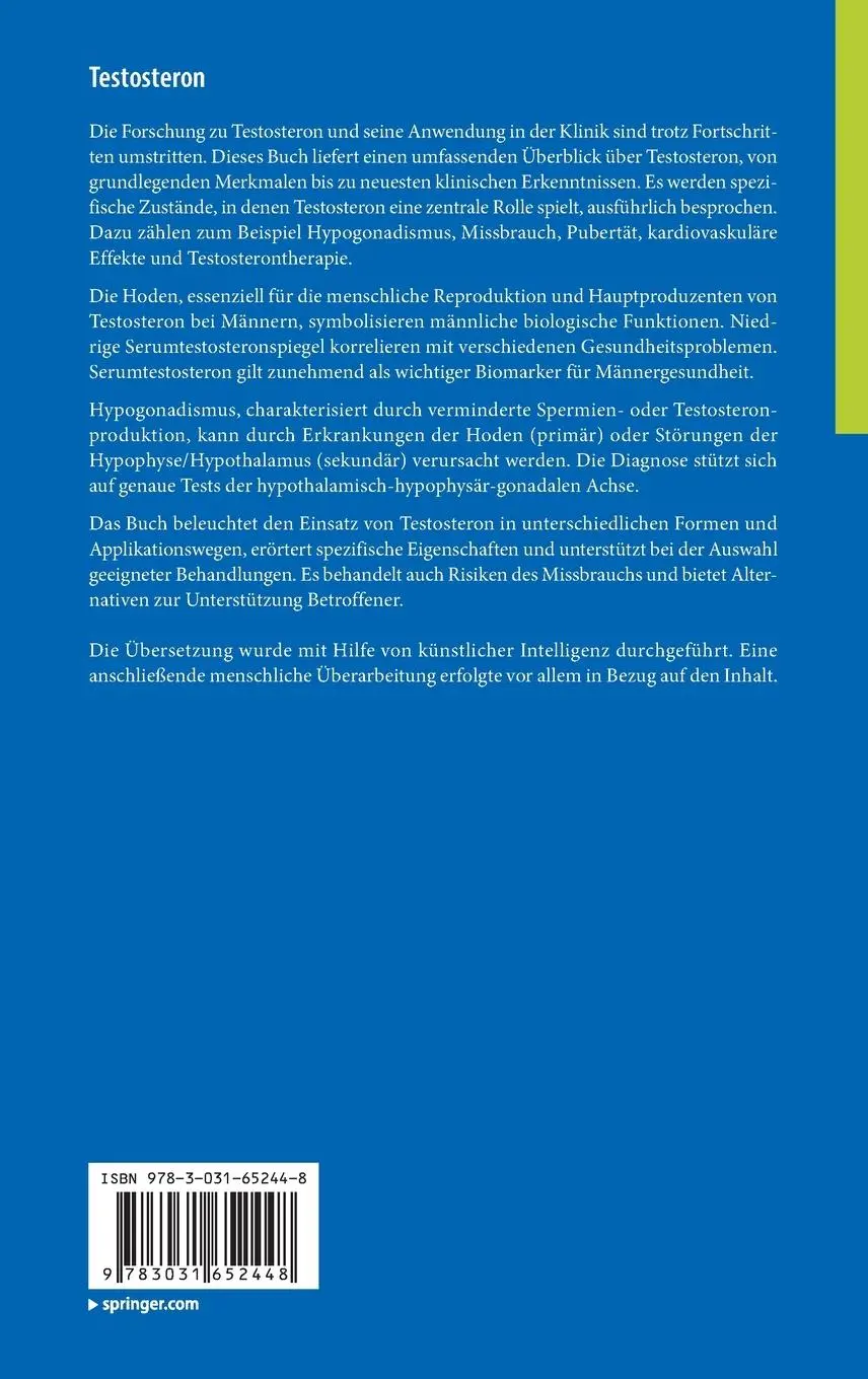 Rückseite: 9783031652448 | Testosteron | Von den Grundlagen zu klinischen Aspekten | Hohl | Buch
