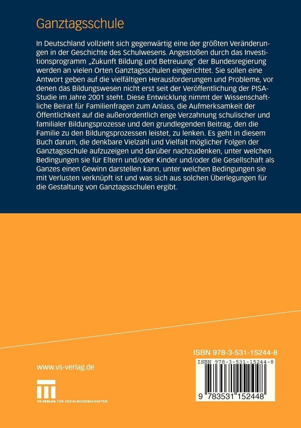 Rückseite: 9783531152448 | Ganztagsschule | Universitätsbibliothek Trier | Taschenbuch | 126 S.
