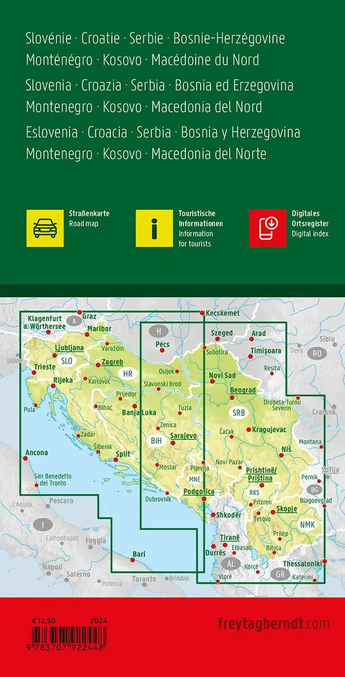 Rückseite: 9783707922448 | freytag &amp; berndt Straßenkarte Slowenien - Kroatien - Serbien -...