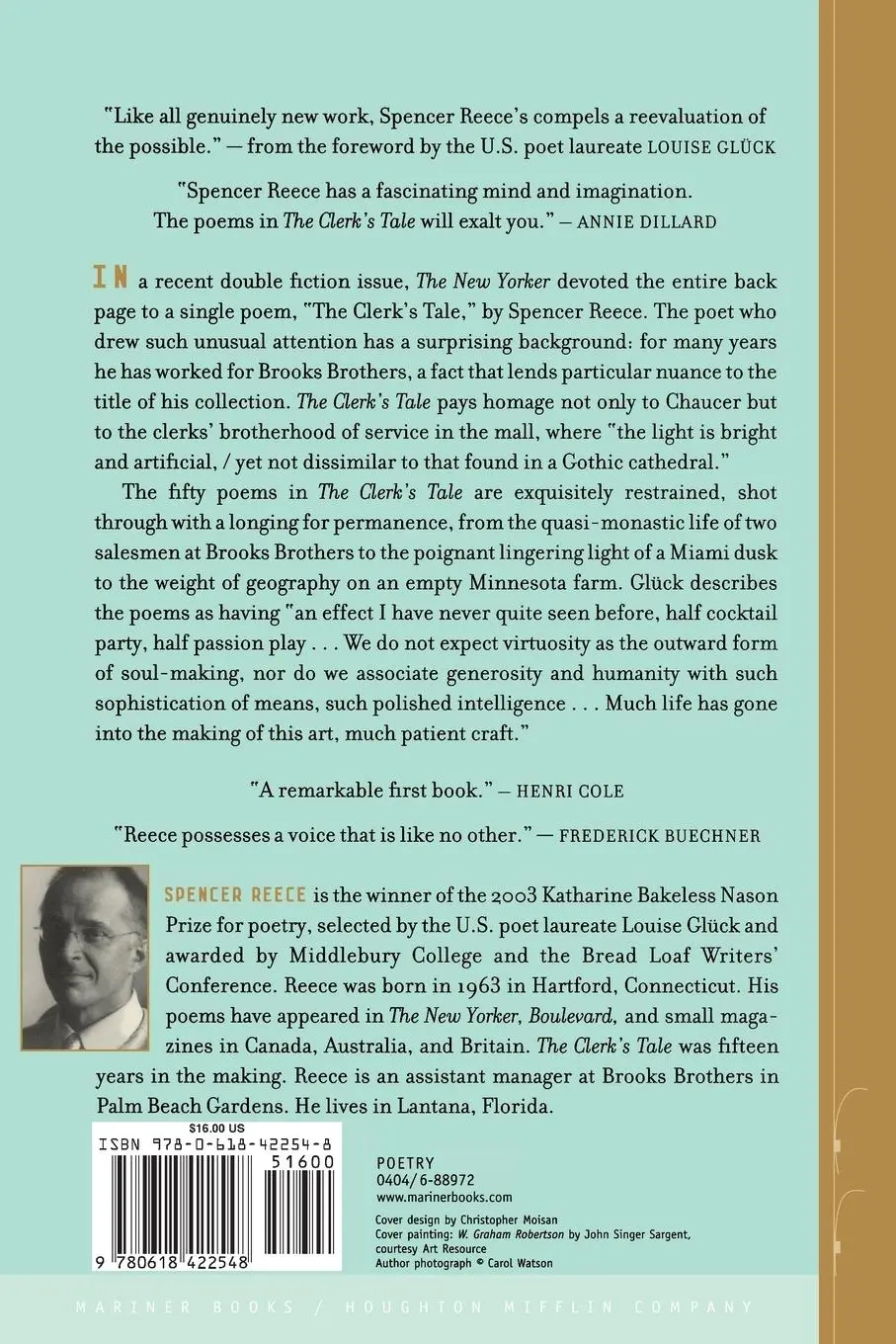Rückseite: 9780618422548 | The Clerk's Tale | Spencer Reece | Taschenbuch | Englisch | 2004