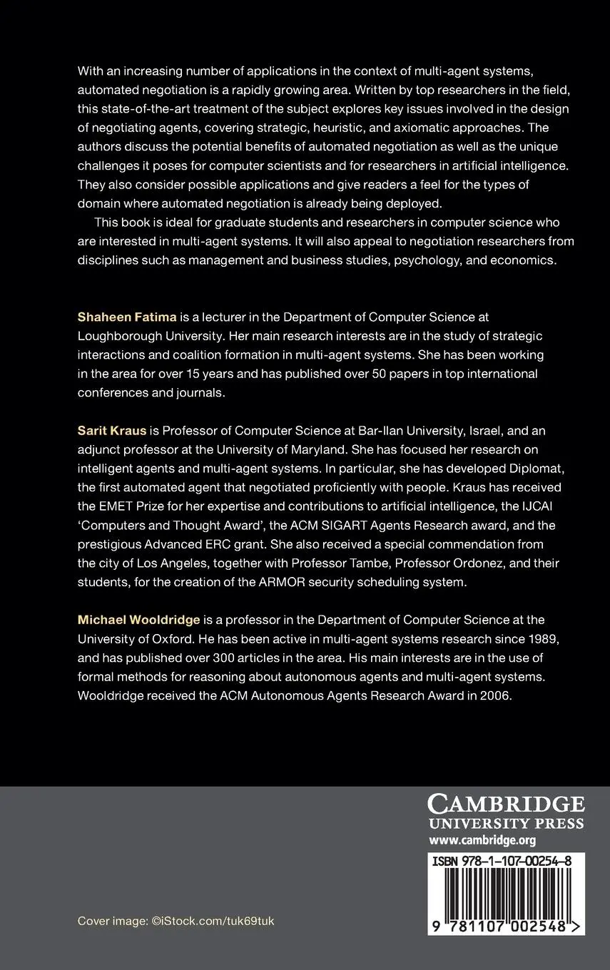 Rückseite: 9781107002548 | Principles of Automated Negotiation | Shaheen Fatima (u. a.) | Buch