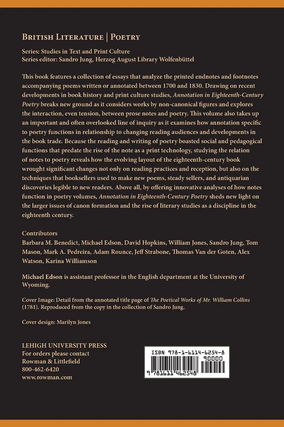Rückseite: 9781611462548 | Annotation in Eighteenth-Century Poetry | Michael Edson | Taschenbuch