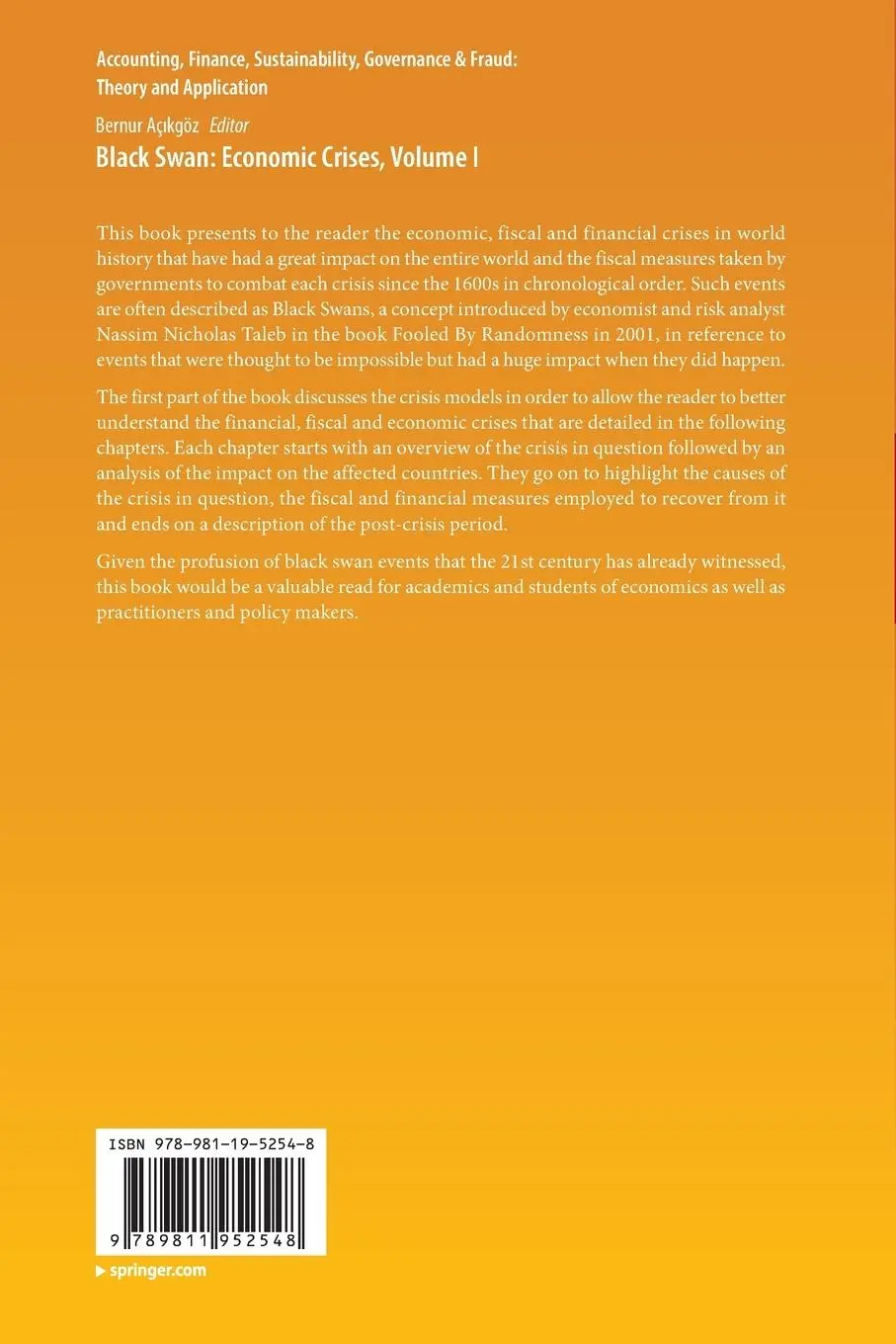 Rückseite: 9789811952548 | Black Swan: Economic Crises, Volume I | Bernur Açikgöz | Taschenbuch