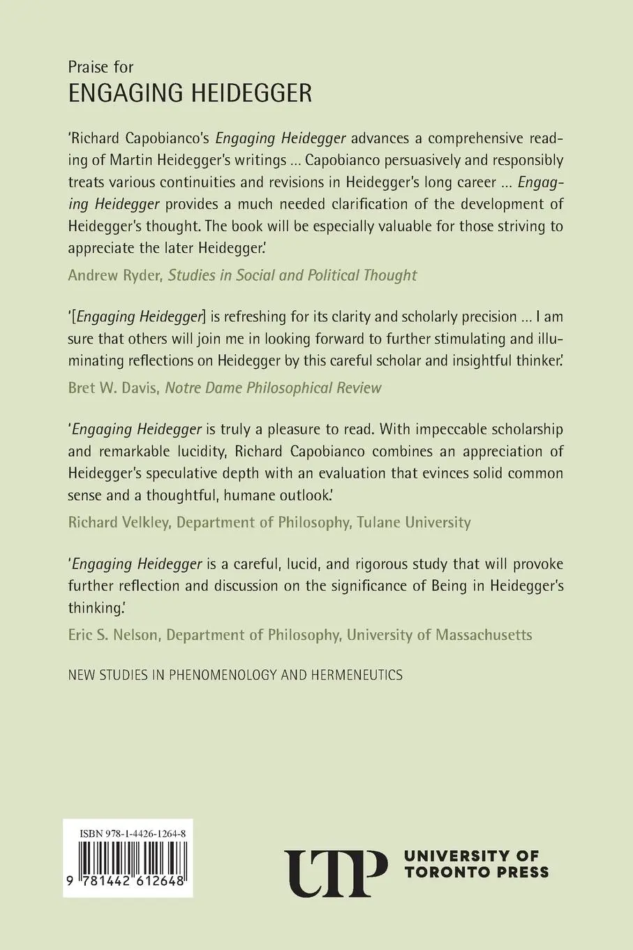 Rückseite: 9781442612648 | Engaging Heidegger | Richard Capobianco | Taschenbuch | Englisch