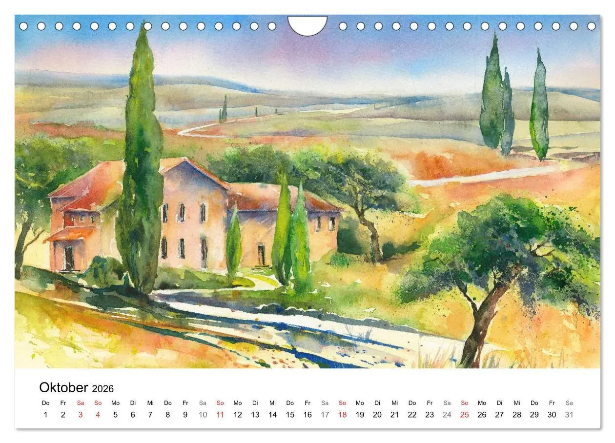 Bild: 9783516072648 | Toskana Aquarelle (Wandkalender 2026 DIN A4 quer), CALVENDO...