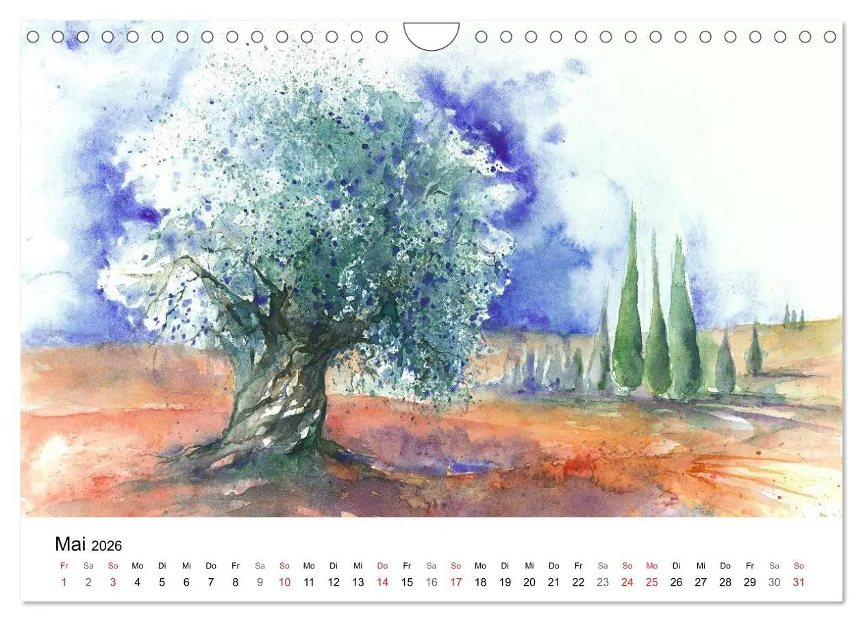 Bild: 9783516072648 | Toskana Aquarelle (Wandkalender 2026 DIN A4 quer), CALVENDO...