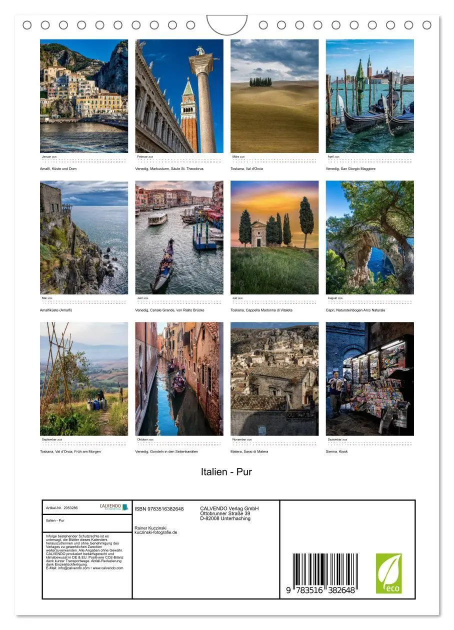 Bild: 9783516382648 | Italien - Pur (Wandkalender 2026 DIN A4 hoch), CALVENDO Monatskalender