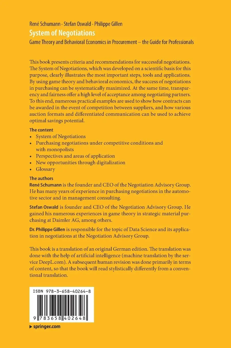Rückseite: 9783658402648 | System of Negotiations | René Schumann (u. a.) | Buch | viii | 2023