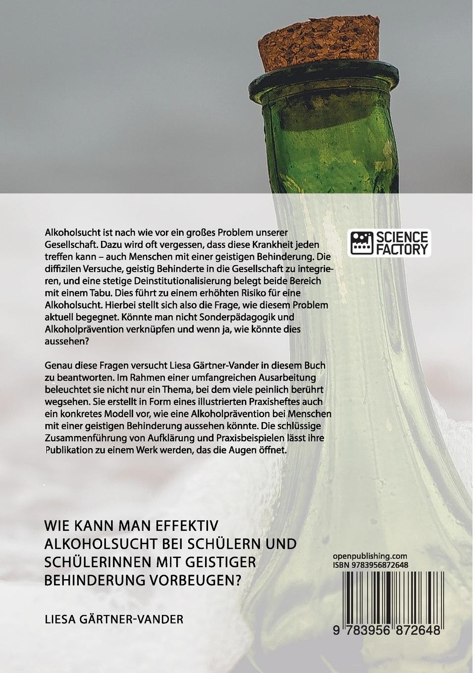 Rückseite: 9783956872648 | Wie kann man effektiv Alkoholsucht bei Schülern und Schülerinnen...