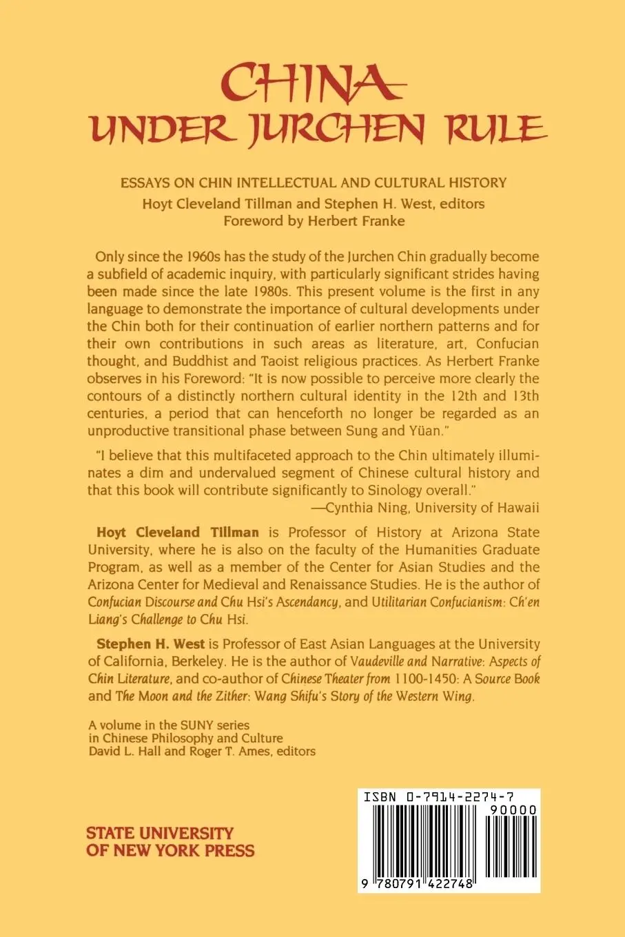 Rückseite: 9780791422748 | China Under Jurchen Rule | Hoyt Cleveland Tillman (u. a.) | Buch