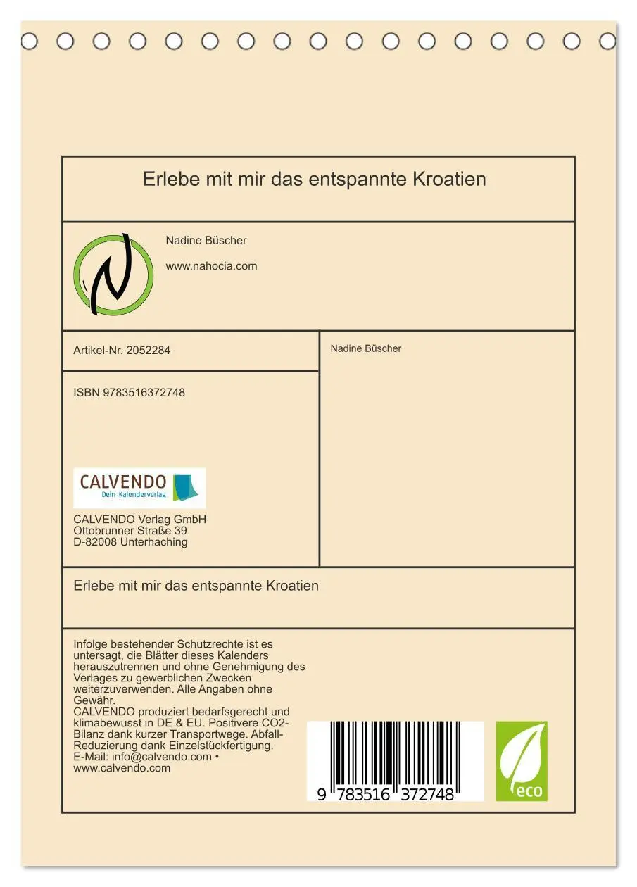Bild: 9783516372748 | Erlebe mit mir das entspannte Kroatien (Tischkalender 2026 DIN A5...