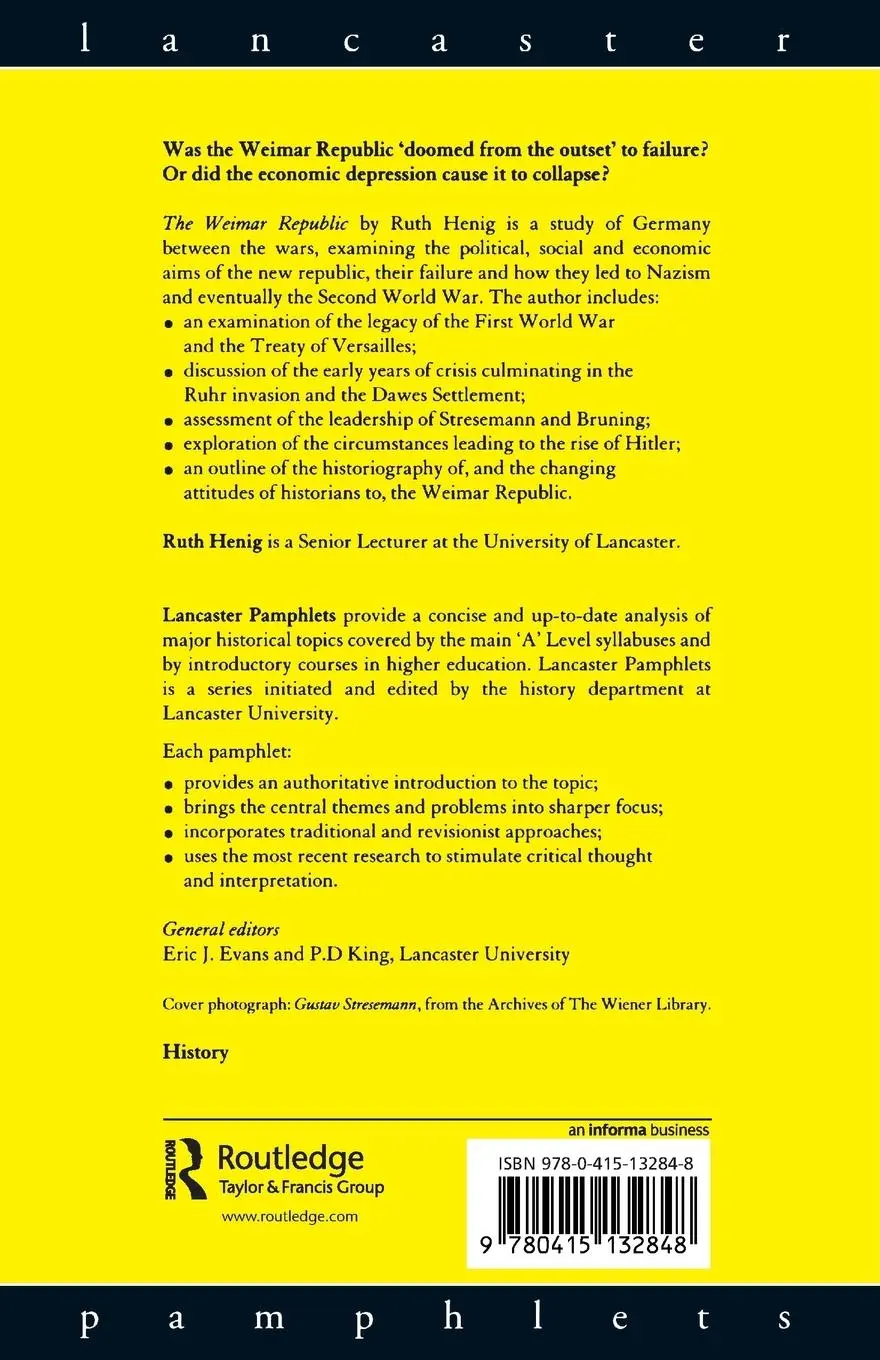 Rückseite: 9780415132848 | The Weimar Republic 1919-1933 | Ruth Henig | Taschenbuch | Englisch