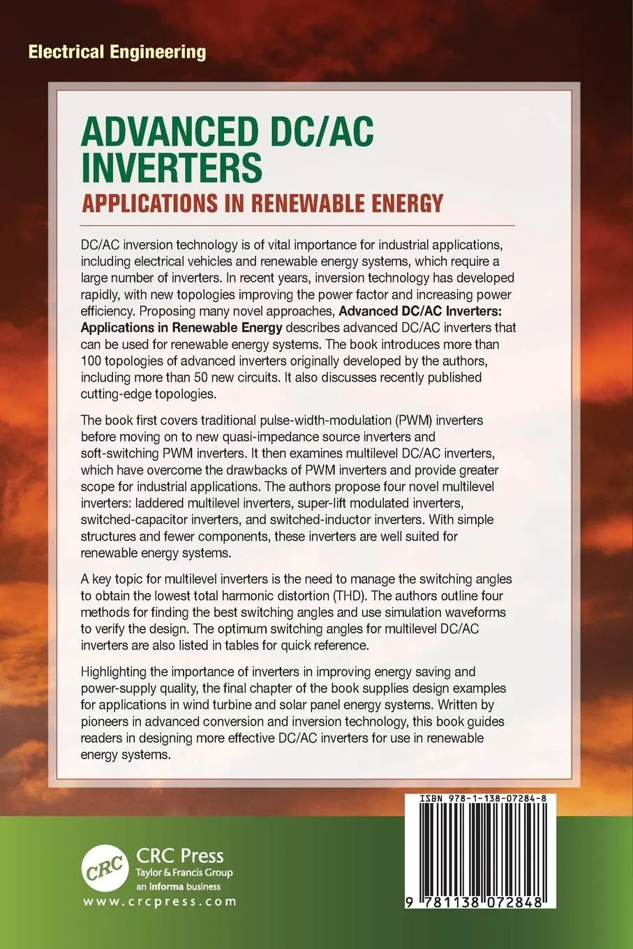 Rückseite: 9781138072848 | Advanced DC/AC Inverters | Applications in Renewable Energy | Buch