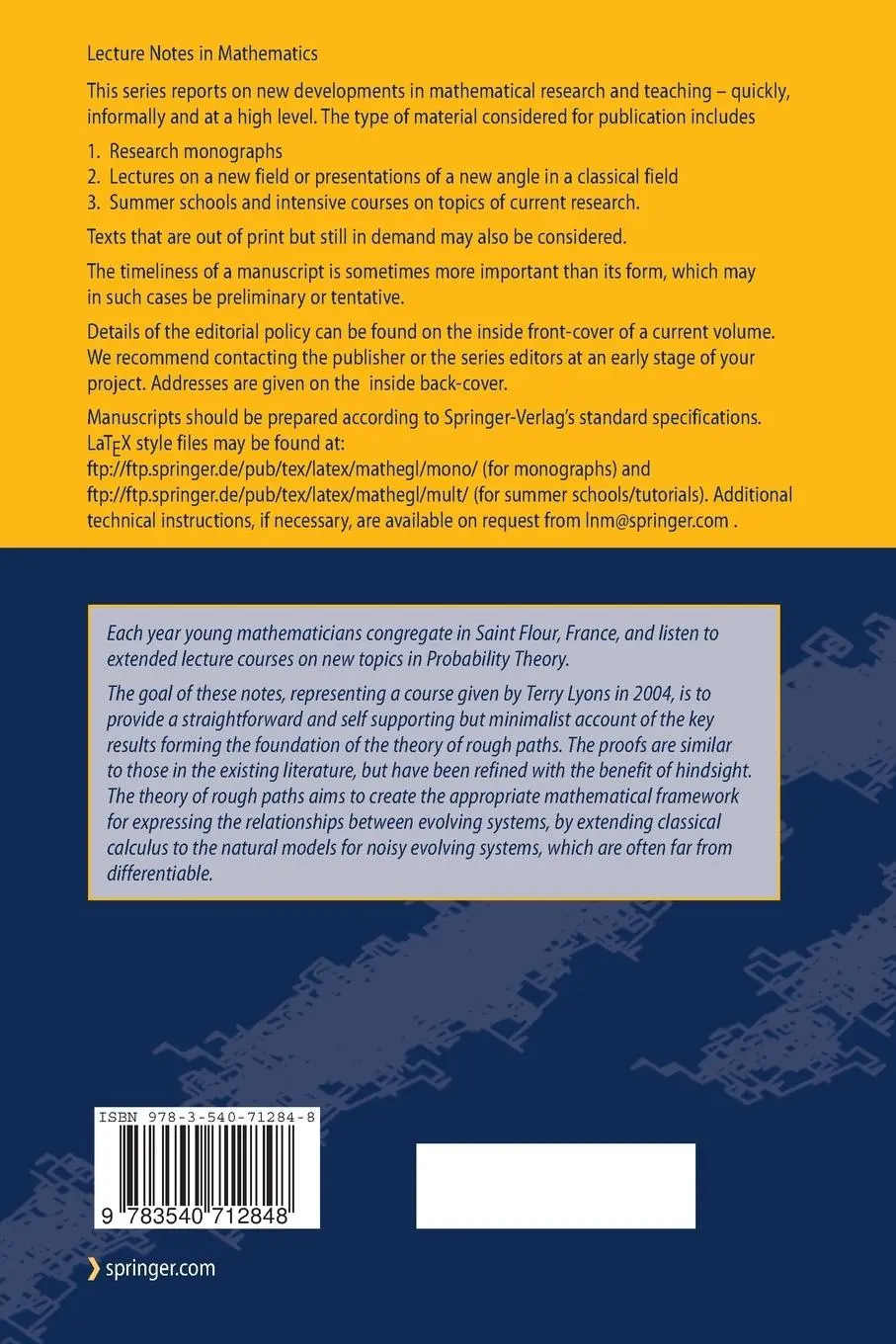 Rückseite: 9783540712848 | Differential Equations Driven by Rough Paths | Terry J. Lyons (u. a.)