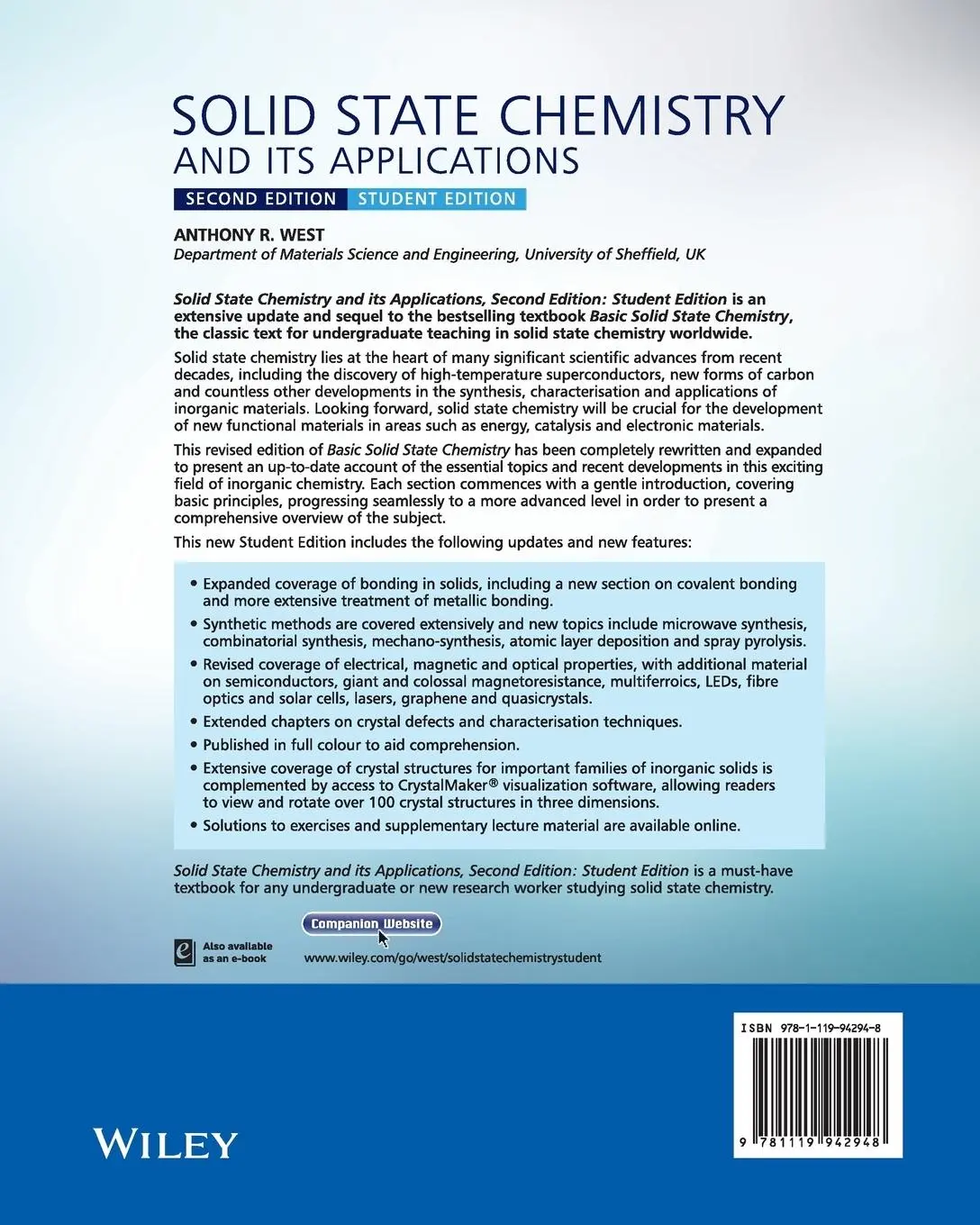 Rückseite: 9781119942948 | Solid State Chemistry and its Applications | Anthony R. West | Buch