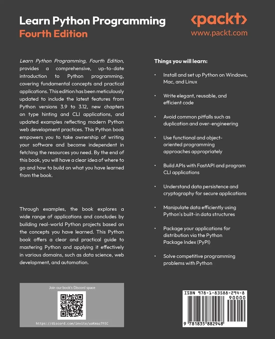 Rückseite: 9781835882948 | Learn Python Programming - Fourth Edition | Fabrizio Romano (u. a.)
