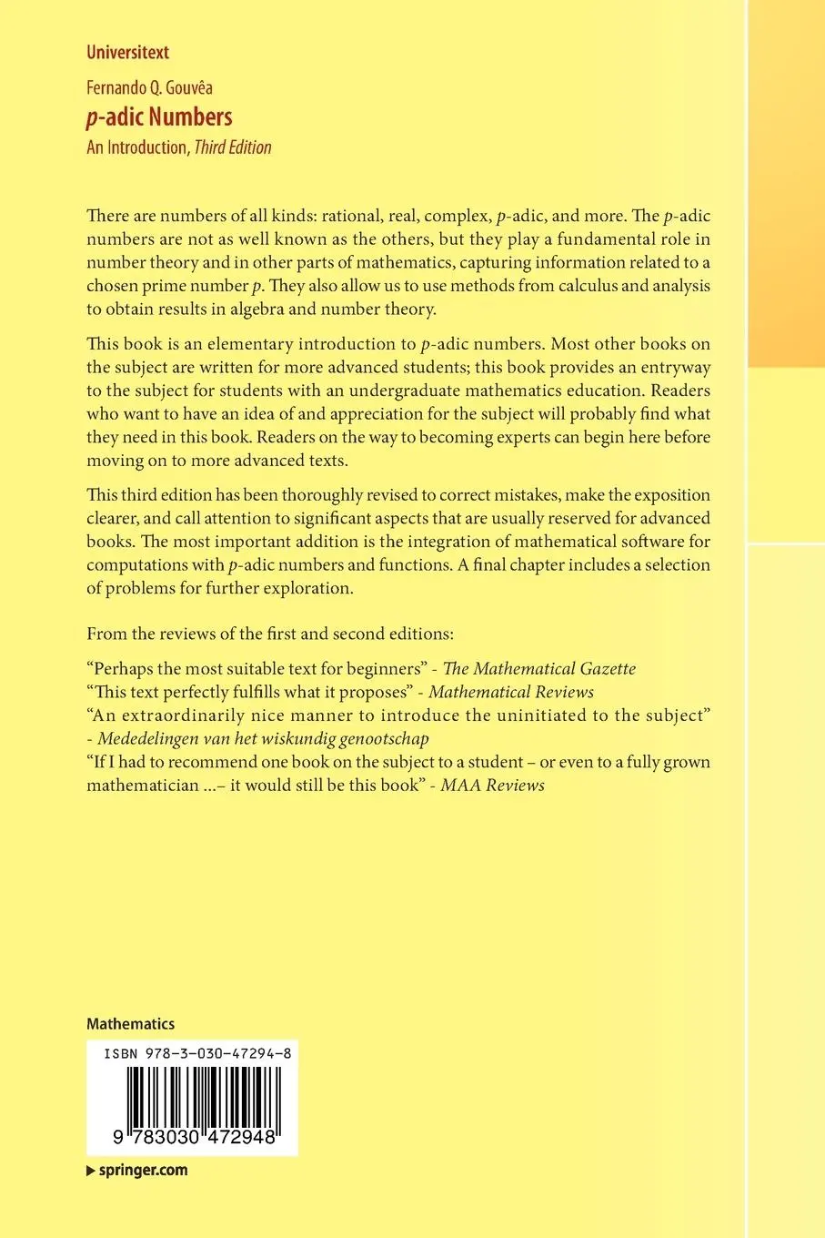 Rückseite: 9783030472948 | p-adic Numbers | An Introduction | Fernando Q. Gouvêa | Taschenbuch