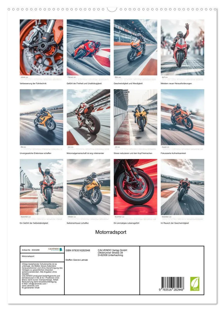 Bild: 9783516282948 | Motorradsport (hochwertiger Premium Wandkalender 2026 DIN A2 hoch),...