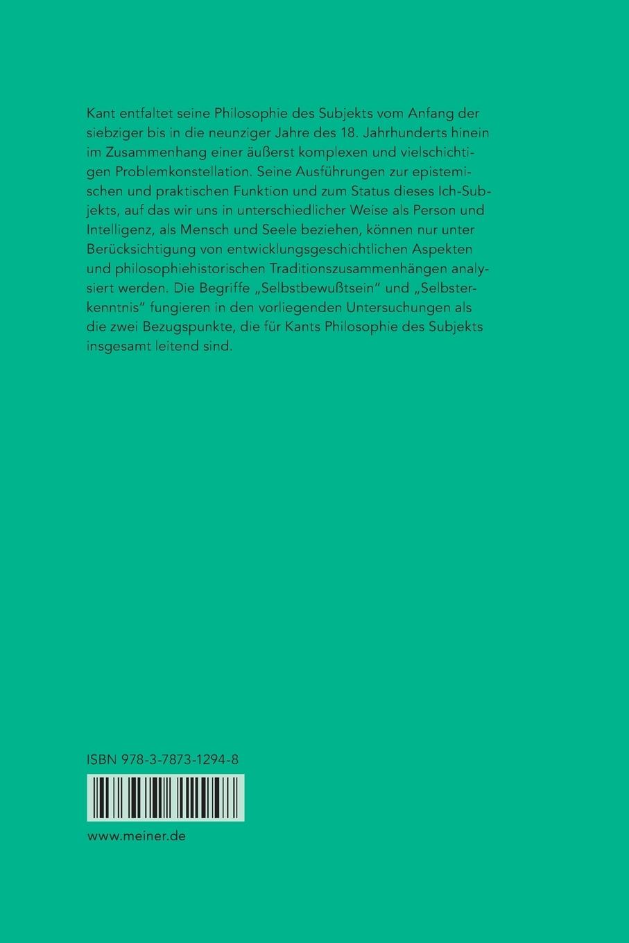 Rückseite: 9783787312948 | Kants Philosophie des Subjekts | Heiner Klemme | Taschenbuch | 440 S.