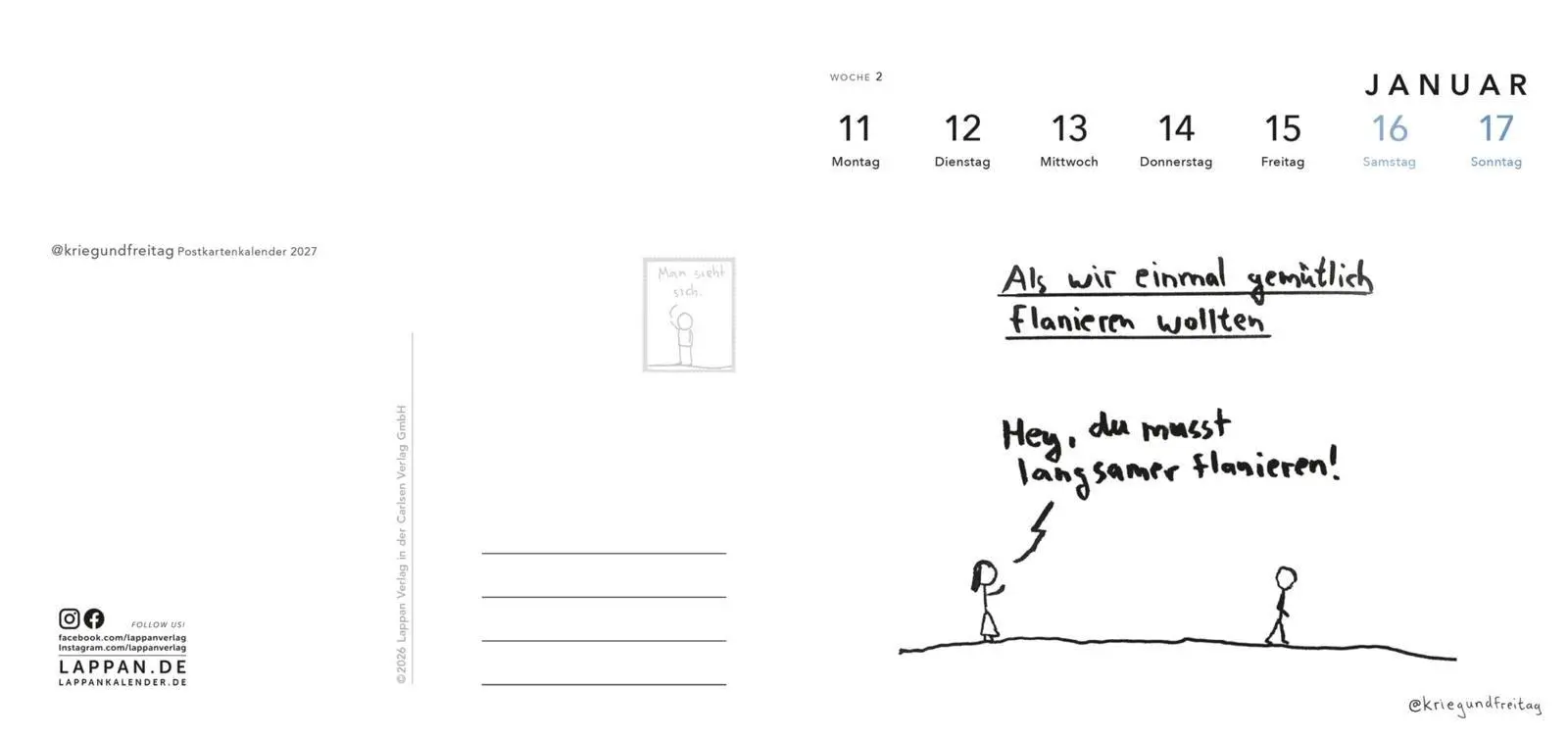 Bild: 9783830322948 | kriegundfreitag: Postkartenkalender 2027 | @Kriegundfreitag | Kalender